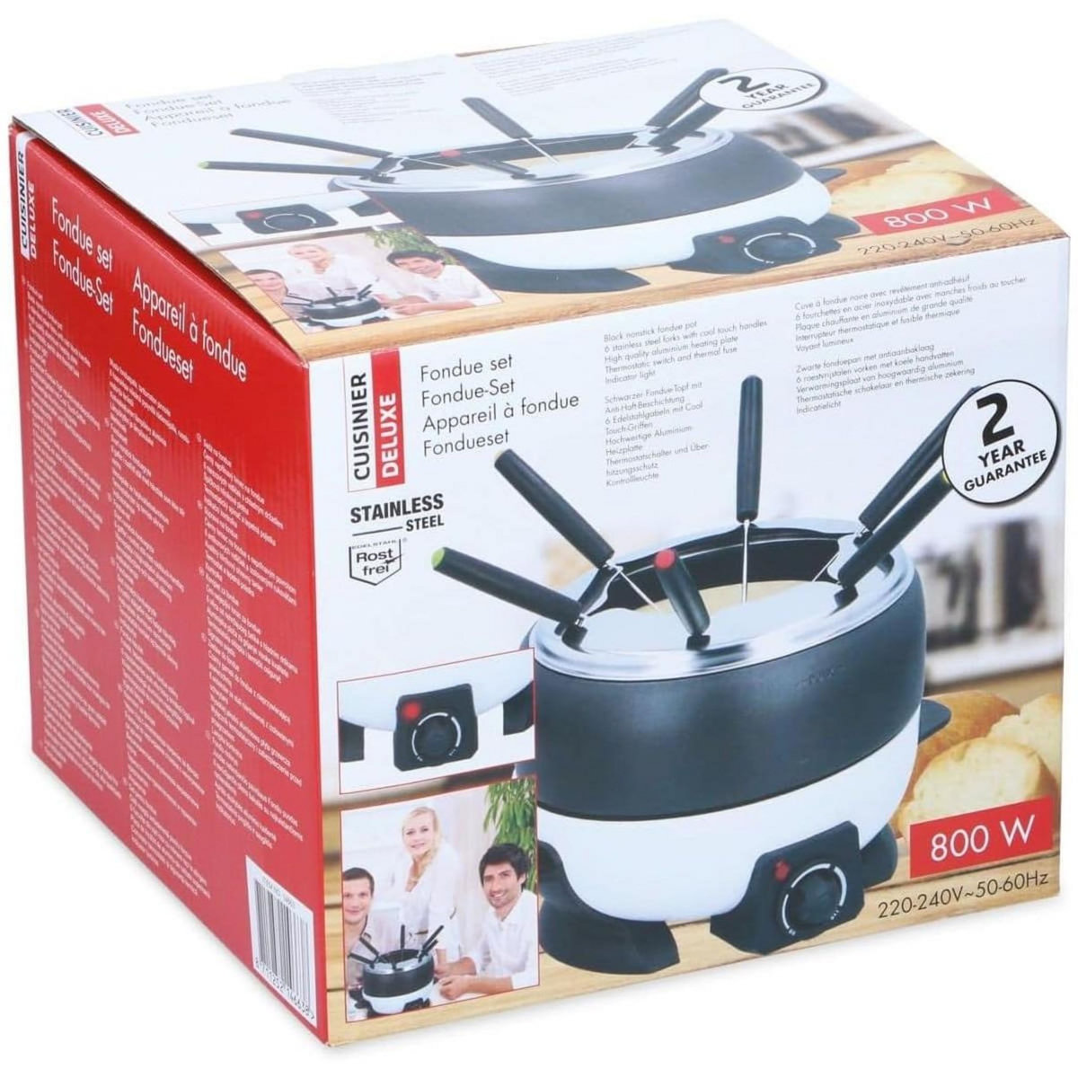 CUISINER DELUX Appareil à fondue électrique 6 pers.800W Cuve 2L Anti-adhésif + 6 Fourchettes Inox Cuisinier DELUXE