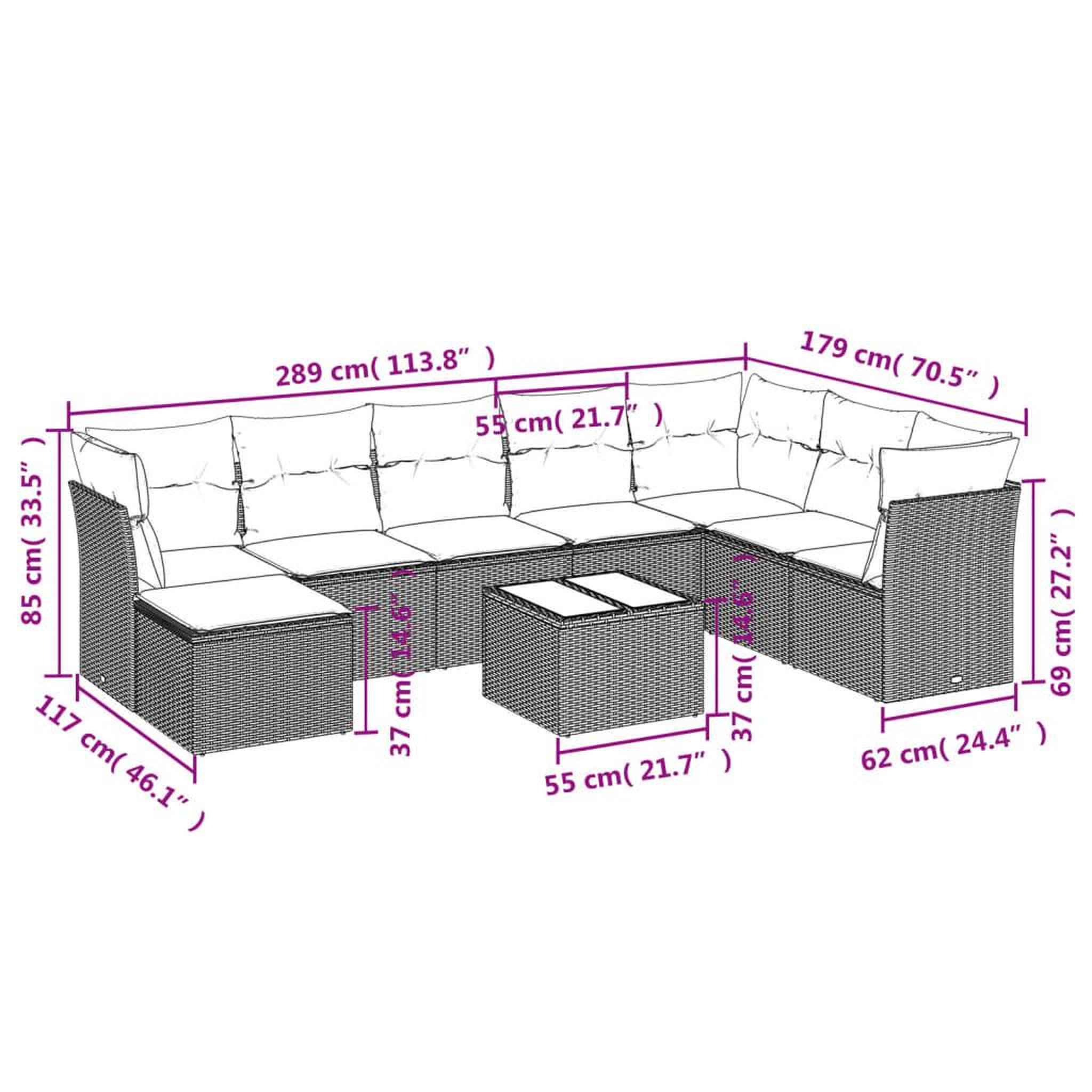 Voir la diapositive 4 : VIDAXL Salon de jardin avec coussins 9 pcs beige resine tressee