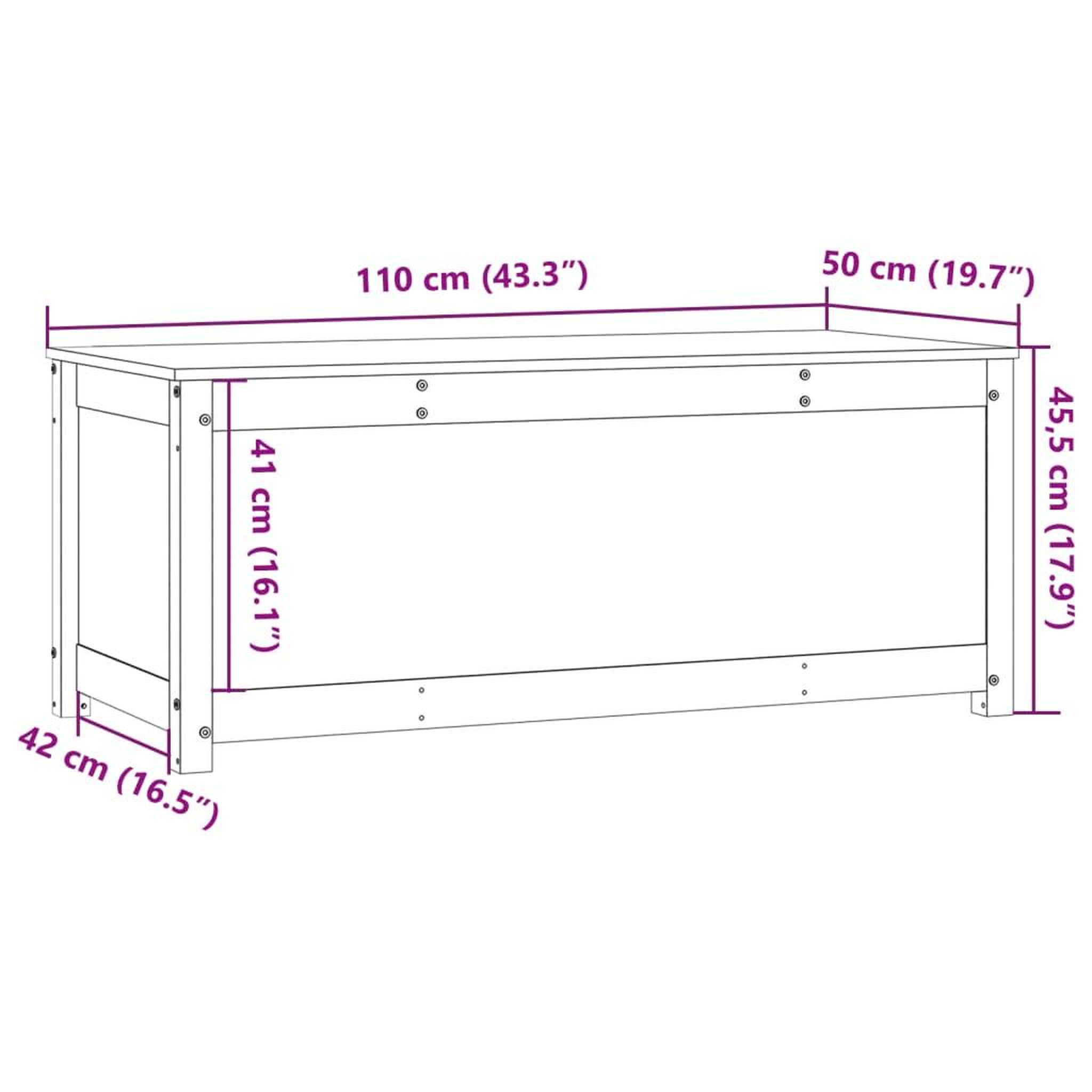 Voir la diapositive 6 : VIDAXL Boîte de rangement 110x50x45,5 cm Bois massif de pin