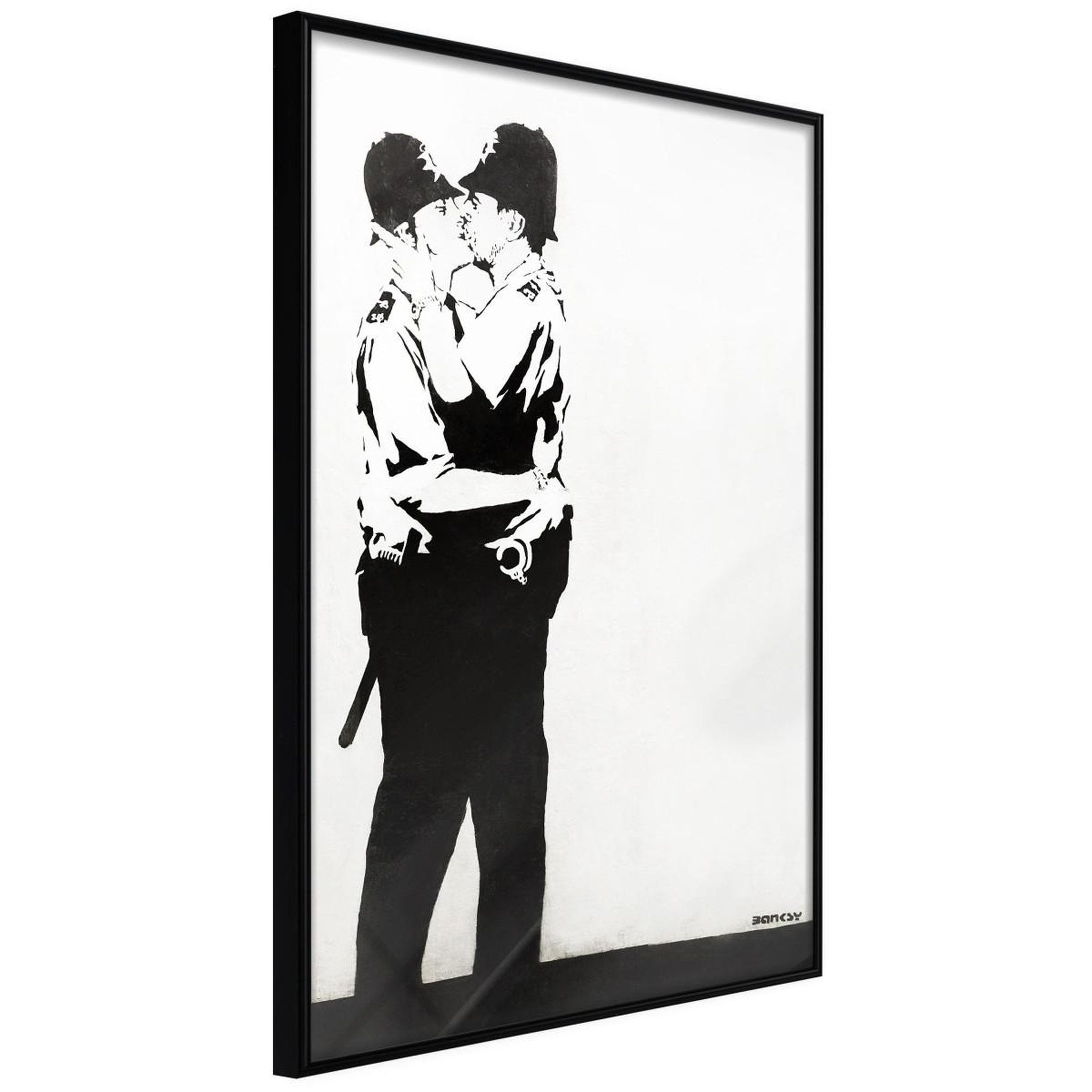 Paris Prix Affiche murale encadrée  banksy kissing coppers ii. Coloris disponibles : Jaune, Noir