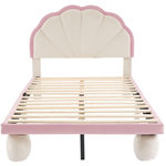 MERAX Lit simple enfant rembourré 90x200cm velours coloris beige+rose led