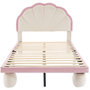 Voir la diapositive 1 : MERAX Lit simple enfant rembourré 90x200cm velours coloris beige+rose led