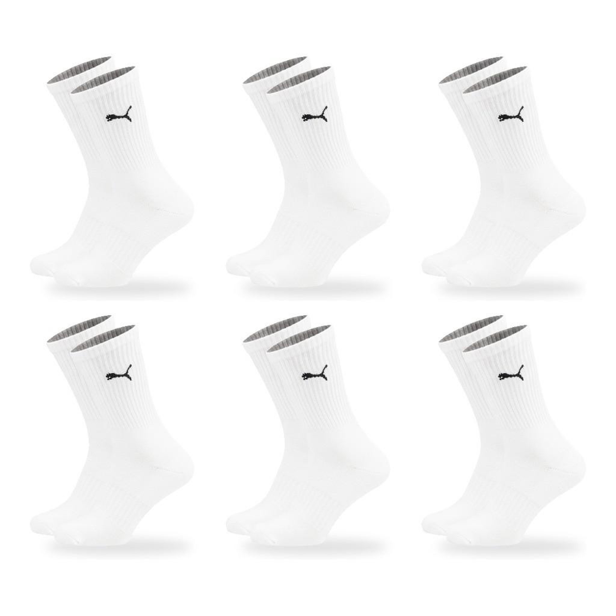 PUMA PUMA Chaussettes Mixte Crew Pack 6 Paires (Lot) - Coton Doux, Talon Cousu. Coloris disponibles : Blanc, Multicolore, Noir