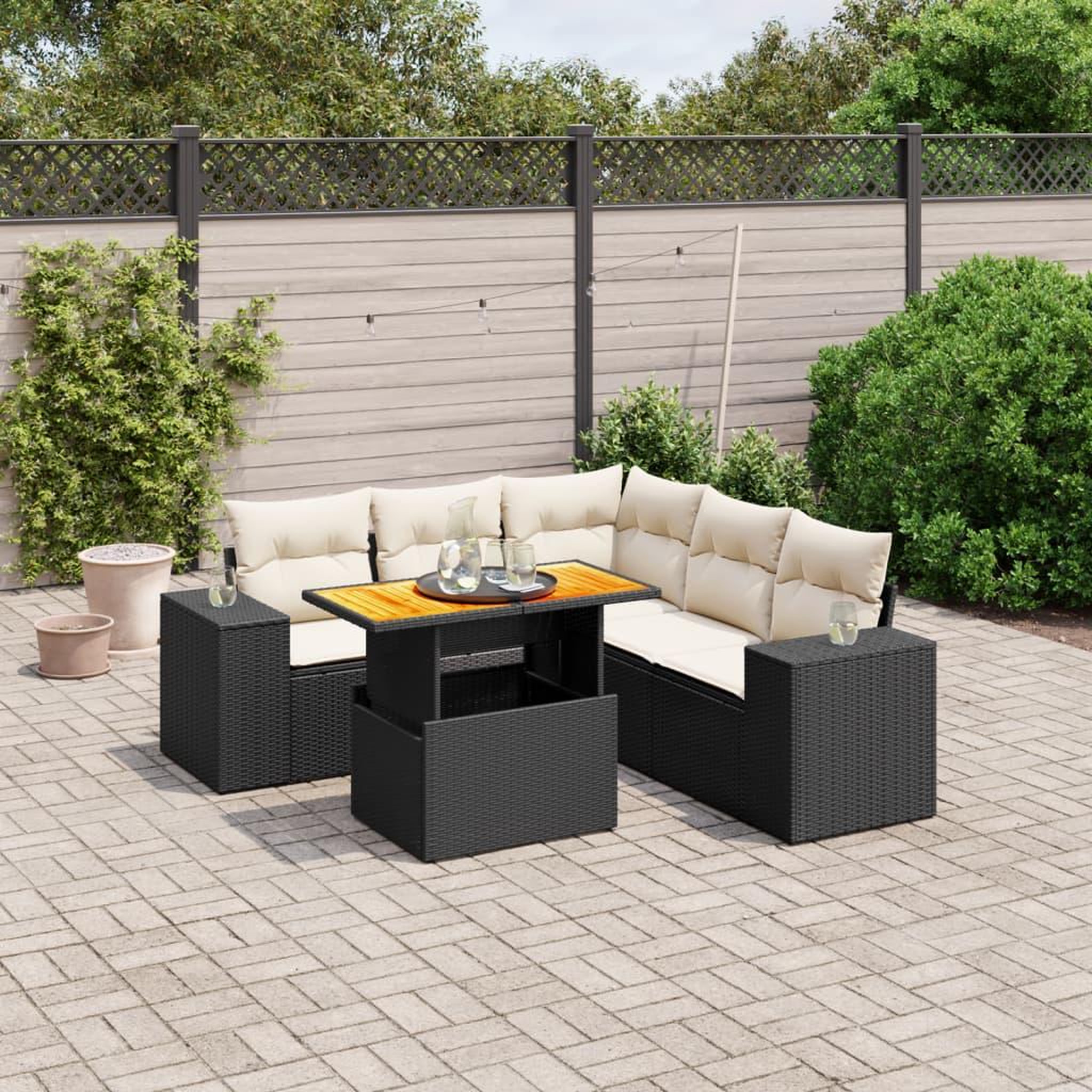 VIDAXL Salon de jardin 6 pcs avec coussins noir resine tressee