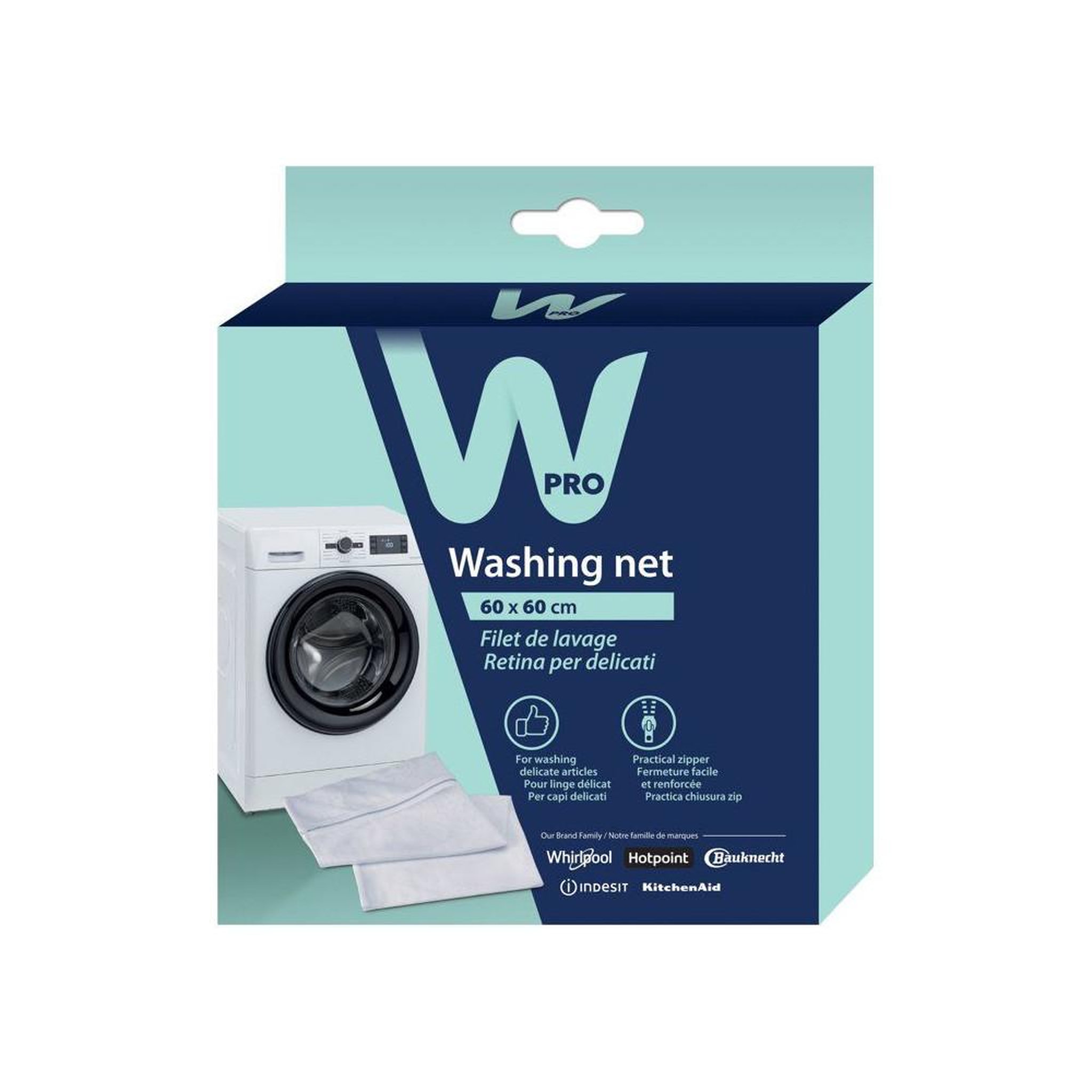Voir la diapositive 2 : WPRO Filet de lavage 60 x 60 cm avec fermeture zippée pour textiles délicats
