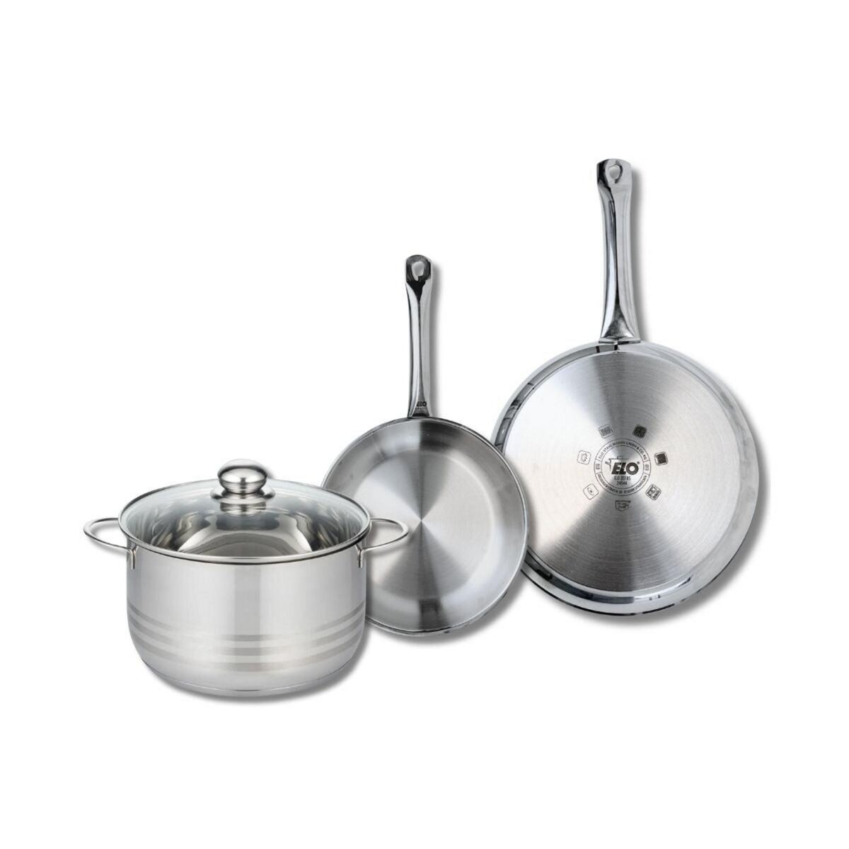 ELO Ensemble de 2 Poêles de cuisson 24 et 28 cm et 1 faitout 24 cm Elo Profi Brillant