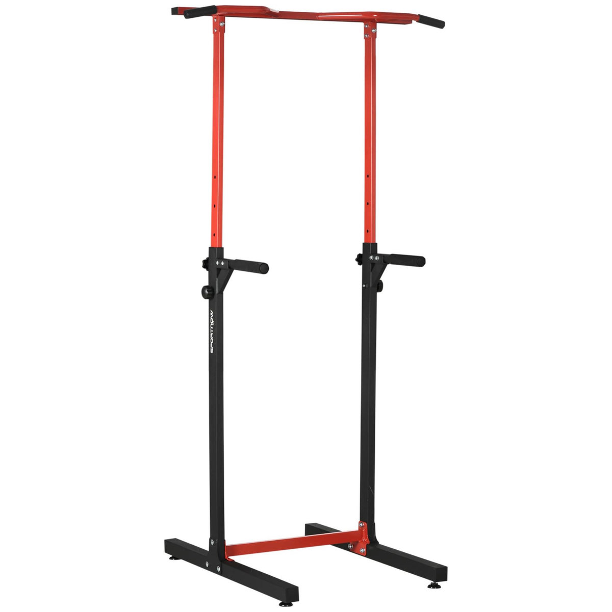 HOMCOM Station de musculation multifonction - barre de traction chaise romaine - hauteur réglable 6 niv. - acier noir rouge