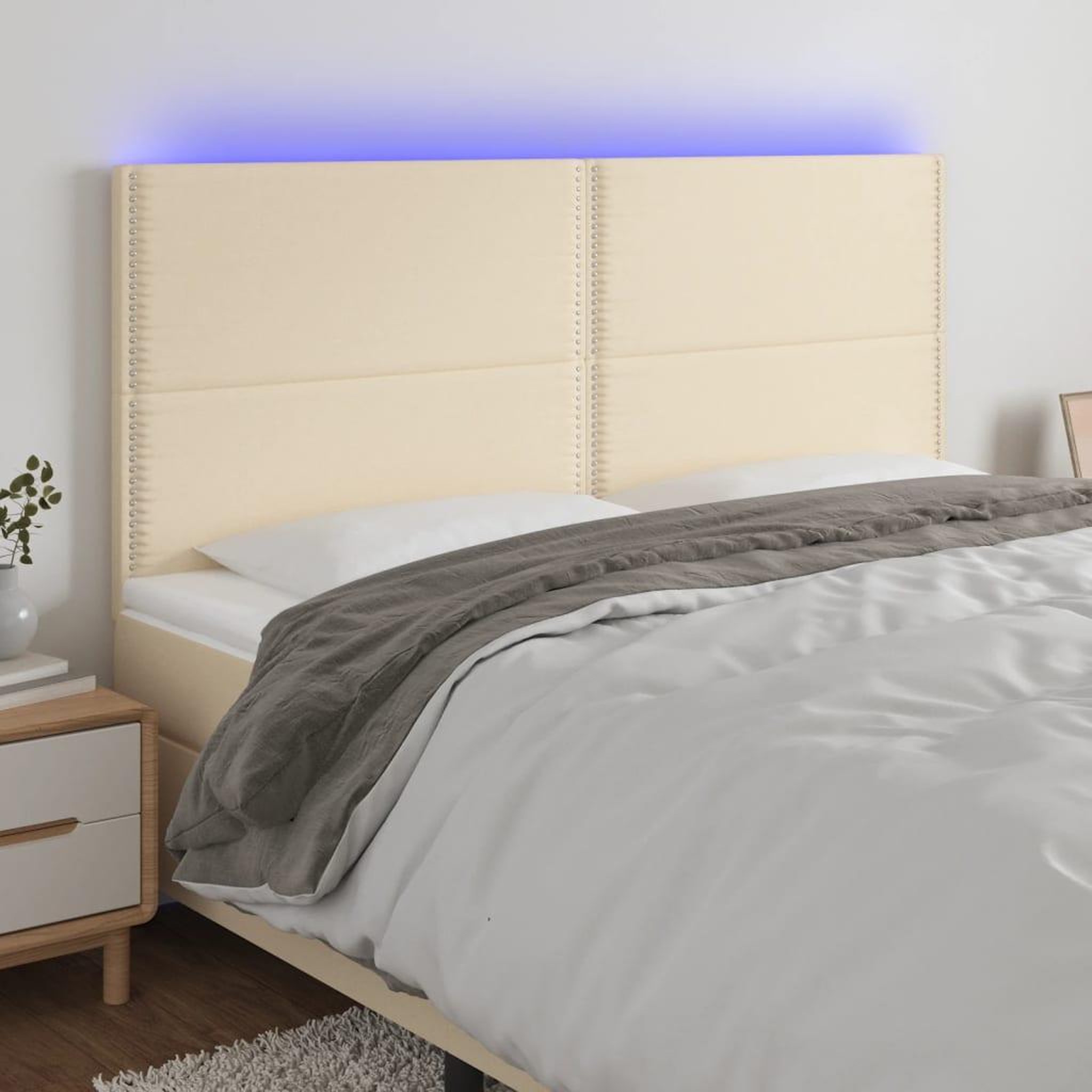Voir la diapositive 1 : VIDAXL Tete de lit a LED Creme 180x5x118/128 cm Tissu