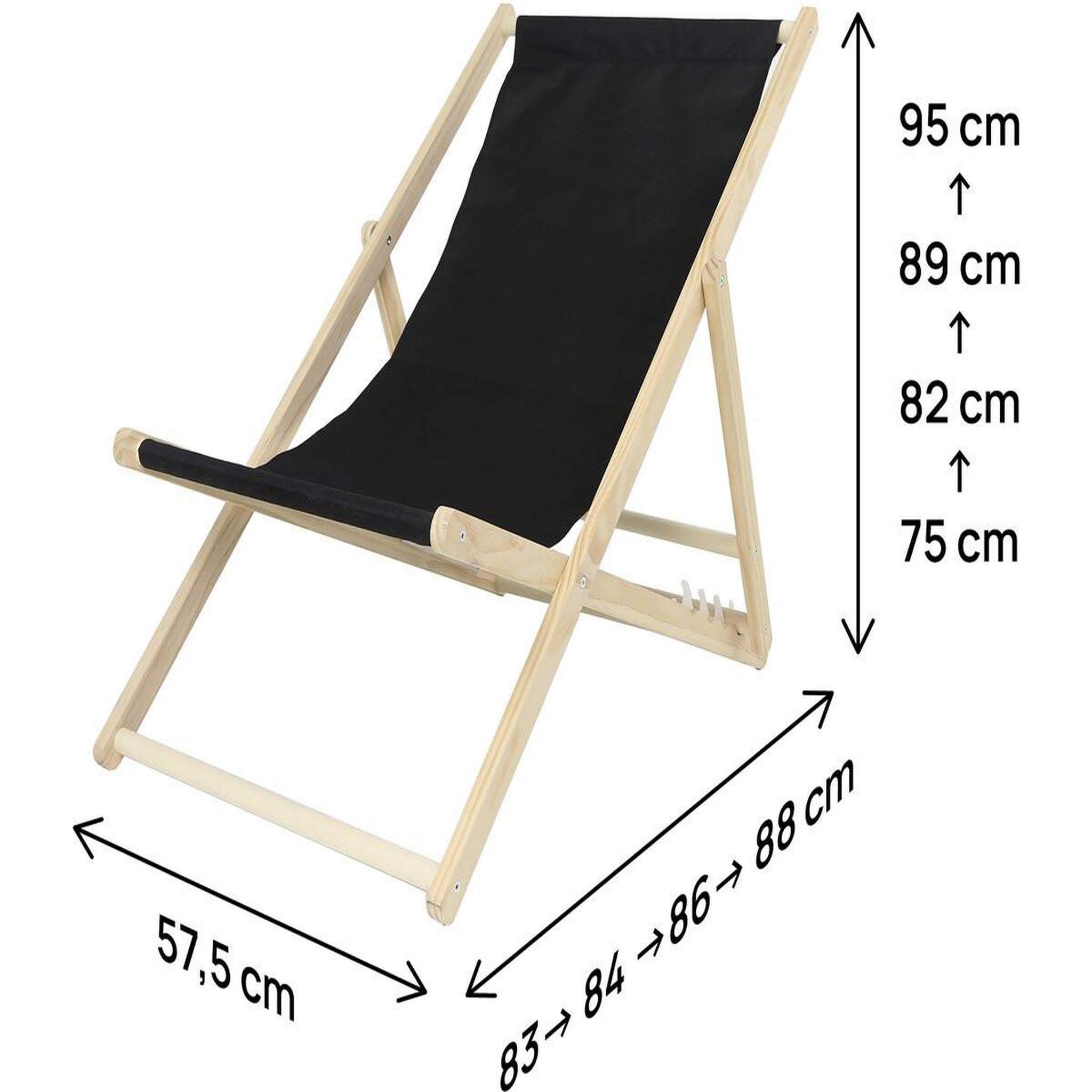 Voir la diapositive 4 : Habitat et Jardin Lot de 2 transat en bois  Chilienne  - 107 x 56.5 x 81 cm - Noir