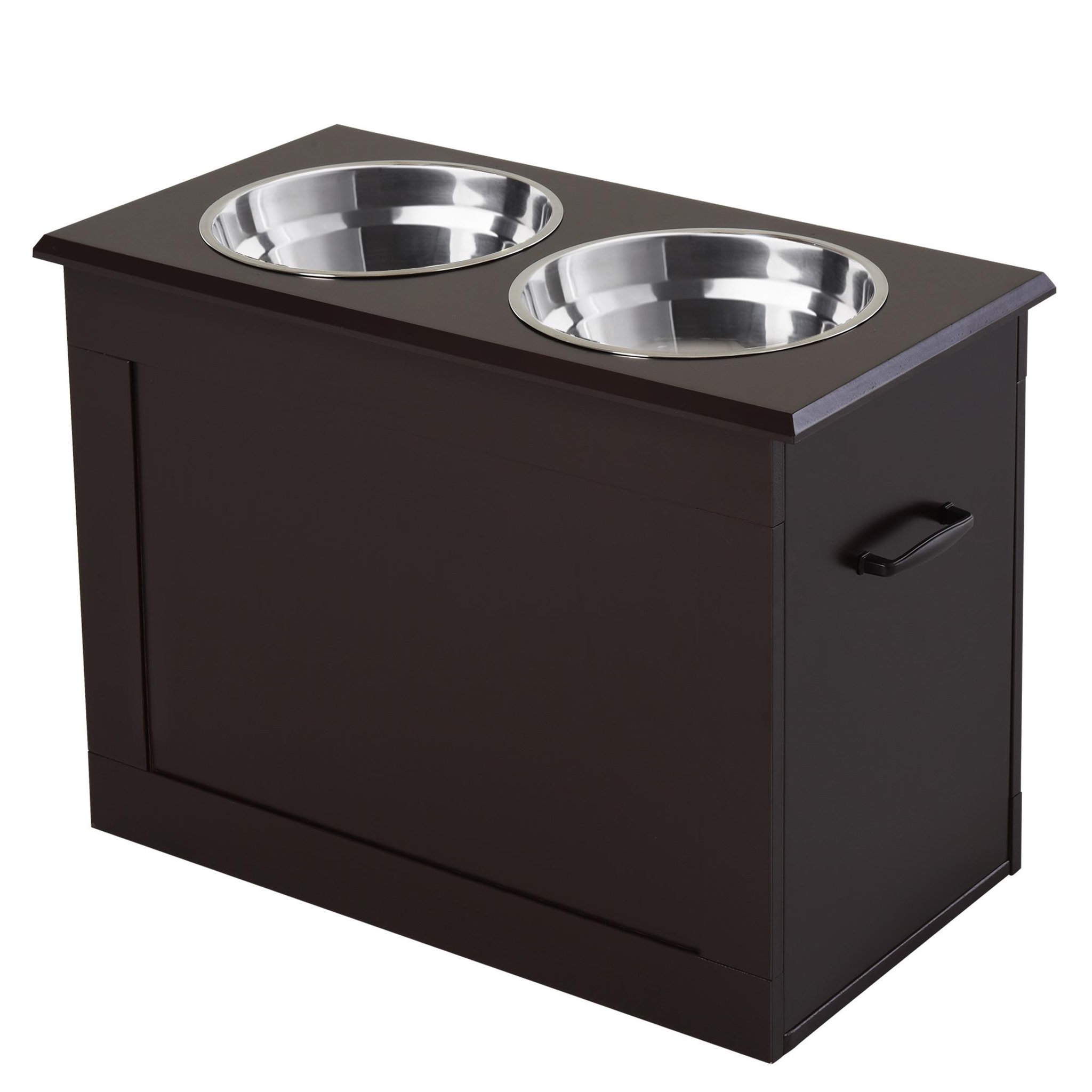 Voir la diapositive 1 : PAWHUT Gamelle double chien chat Porte-gamelles surélevé dim. 60L x 30l x 41H cm 2 gamelles poignées coffre MDF