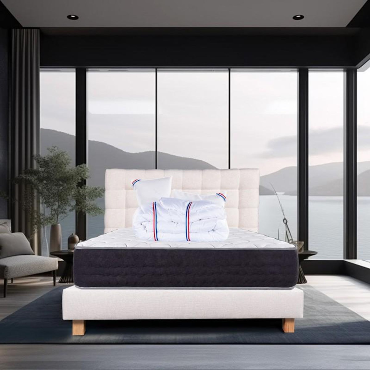 LUXURY LITERIE Ensemble literie ressorts, Sérénité Ferme, Beige