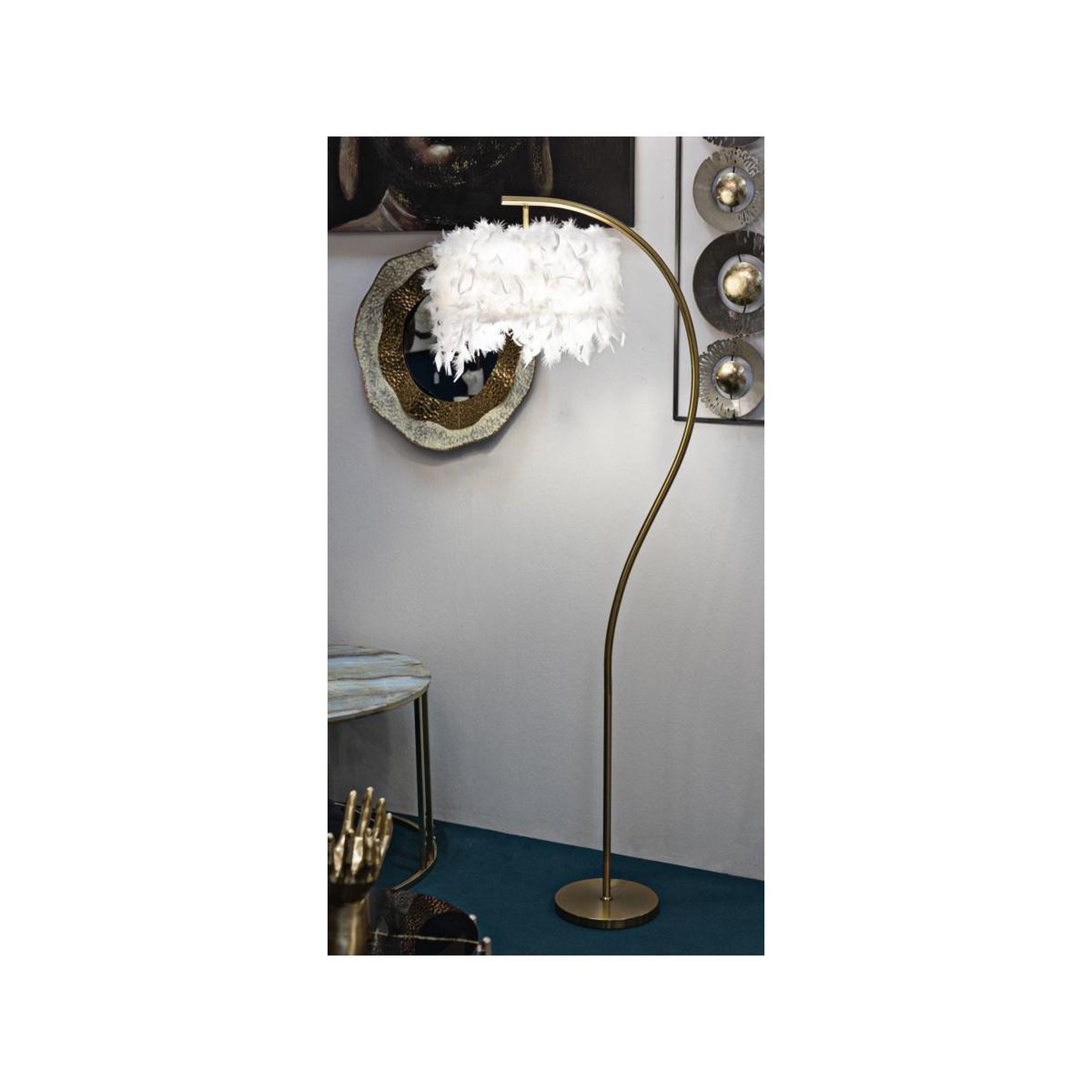 Voir la diapositive 5 : Paris Prix Lampadaire imitation plume  semi arc  170cm or & blanc