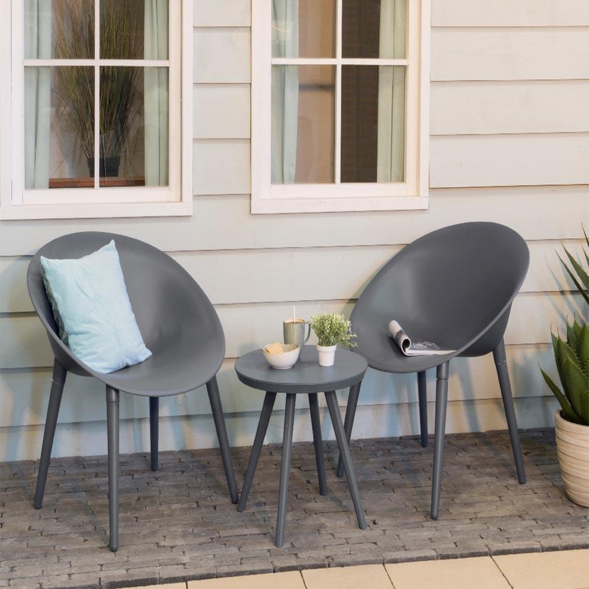 Voir la diapositive 2 : JARDIDECO Salon de jardin en plastique marbella anthracite - jardideco