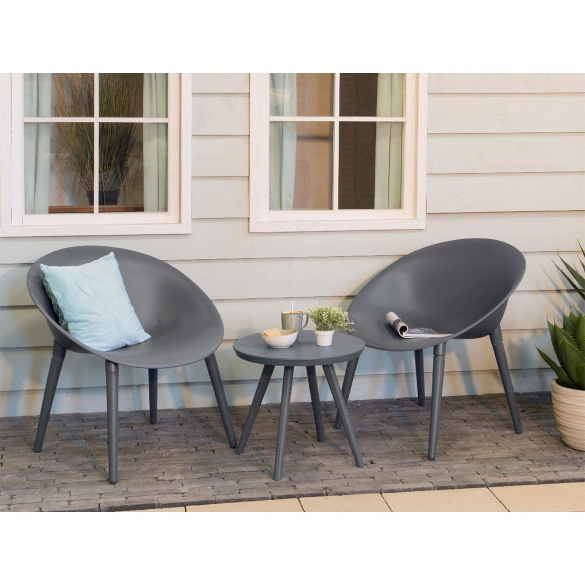 JARDIDECO Salon de jardin en plastique Marbella Anthracite - Jardideco