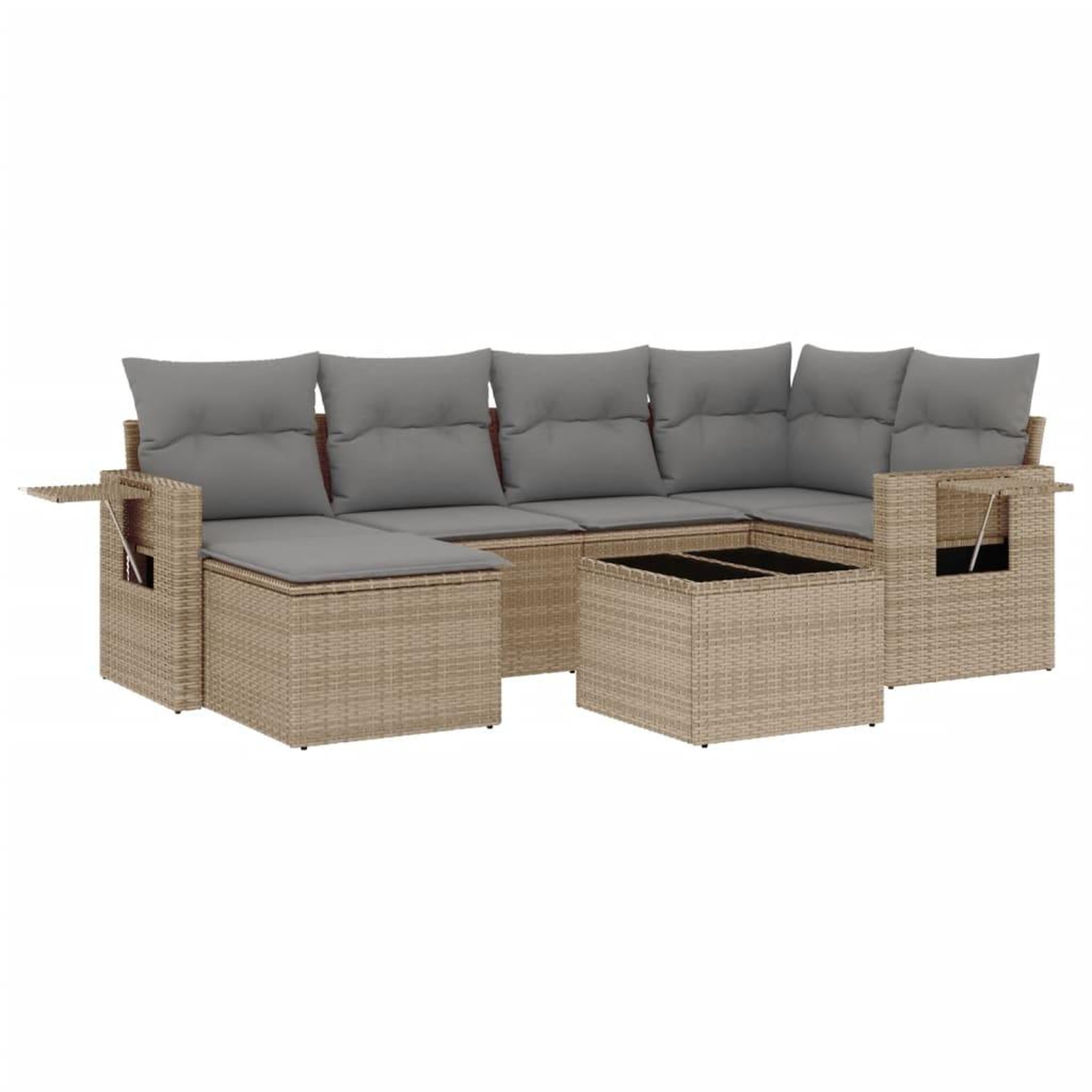 Voir la diapositive 2 : VIDAXL Salon de jardin avec coussins 7 pcs beige resine tressee