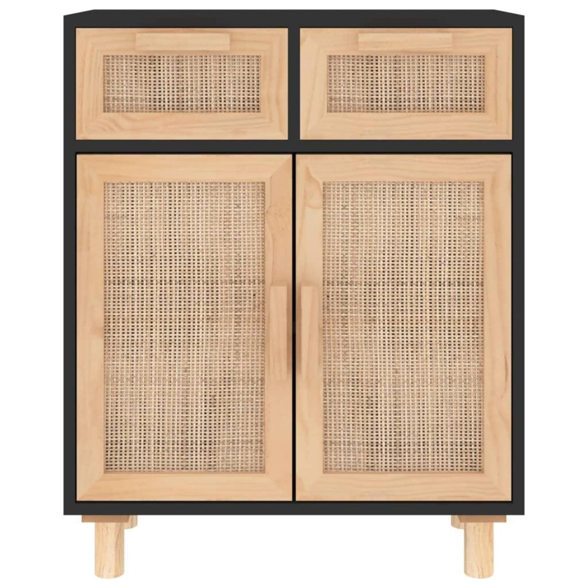 VIDAXL Buffet Noir 60x30x75 cm Bois de pin massif et rotin naturel