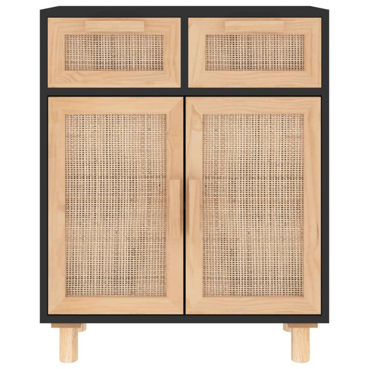 VIDAXL Buffet Noir 60x30x75 cm Bois de pin massif et rotin naturel