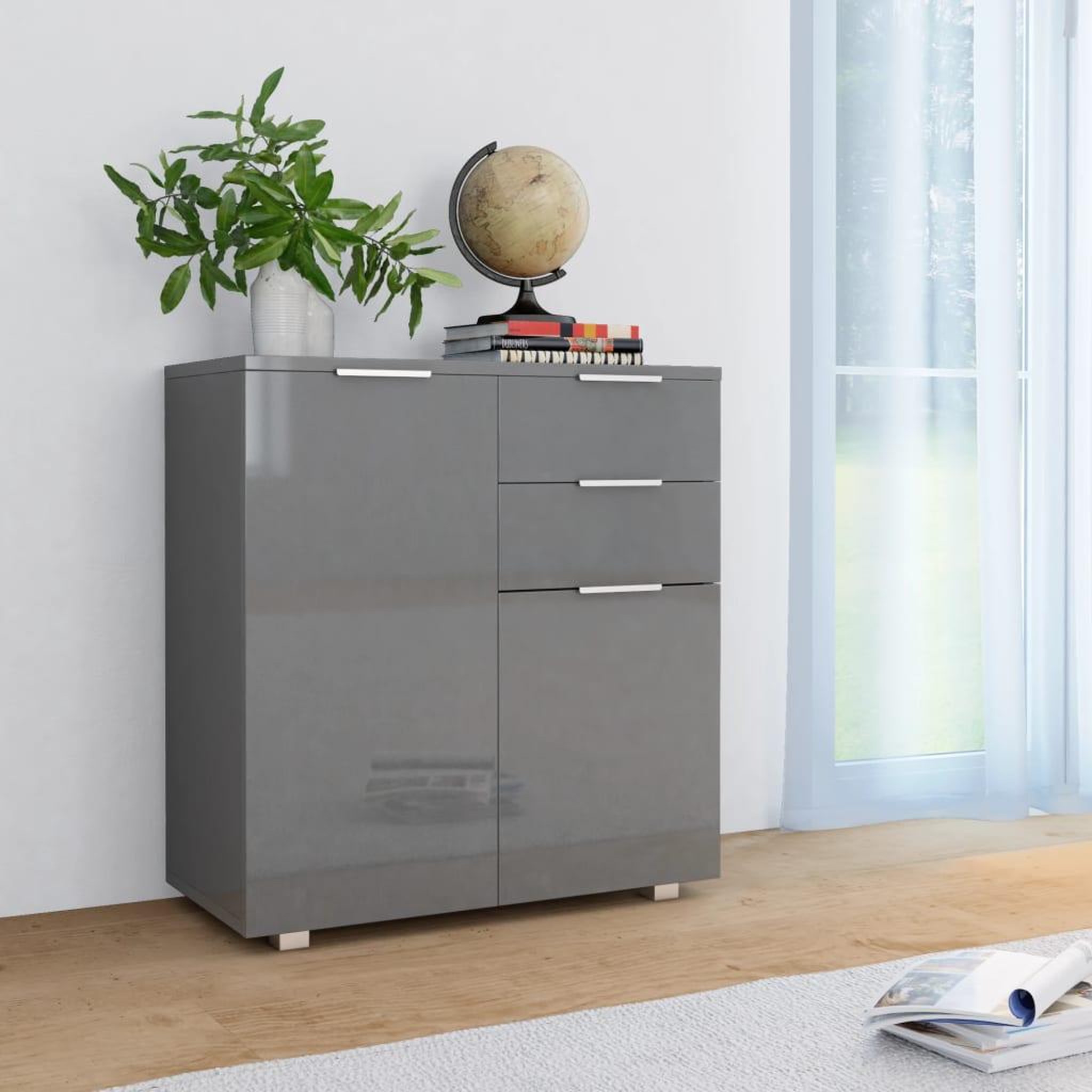Voir la diapositive 1 : VIDAXL Buffet Gris brillant 71x35x80 cm Bois d'ingenierie