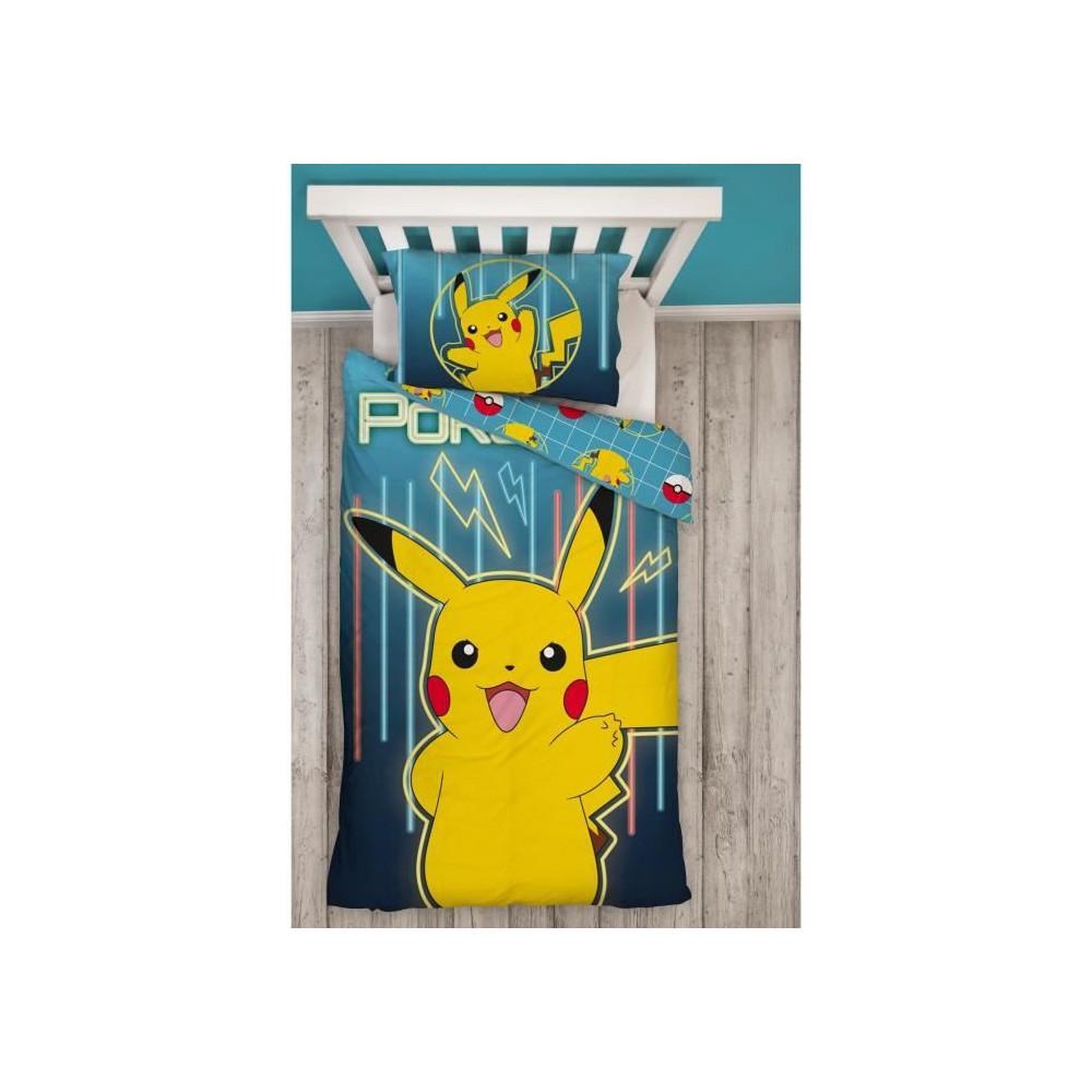 Voir la diapositive 4 : Pokemon Parure de lit réversible - POKEMON - Pikachu Laser - Microfibre - 1 housse de couette 140 x 200 cm + 1 taie 63 x 63 cm