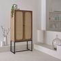 Voir la diapositive 2 : SWEEEK Buffet rétro décor bois foncé et cannage 2 portes avec pieds en métal noir H165cm