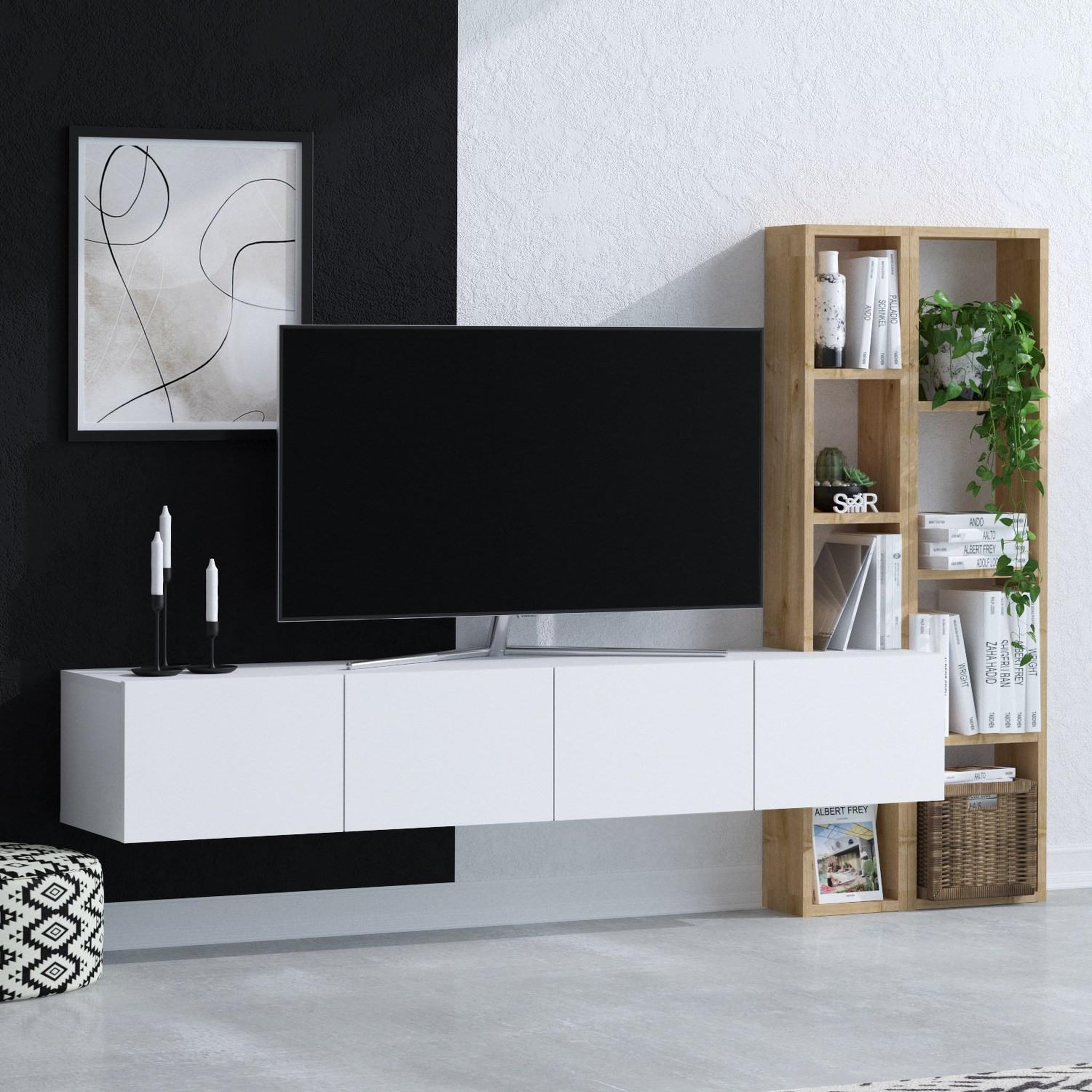 Voir la diapositive 4 : Habitat et Jardin Meuble tv en bois  pana  - 182 x 32 x 25 cm - blanc, chêne