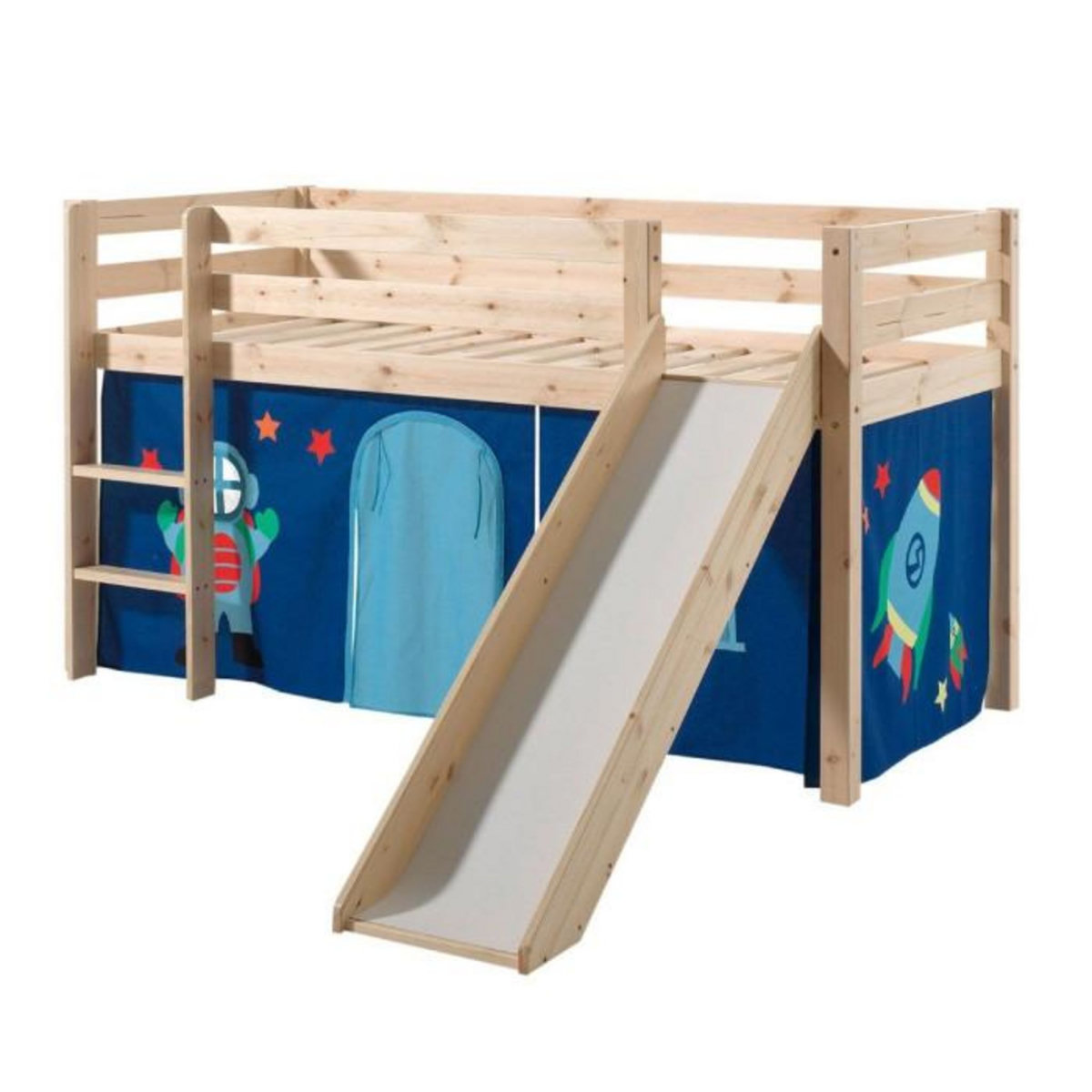 Paris Prix Lit Enfant Avec Toboggan  Pino Astronaute II  90x200cm Naturel