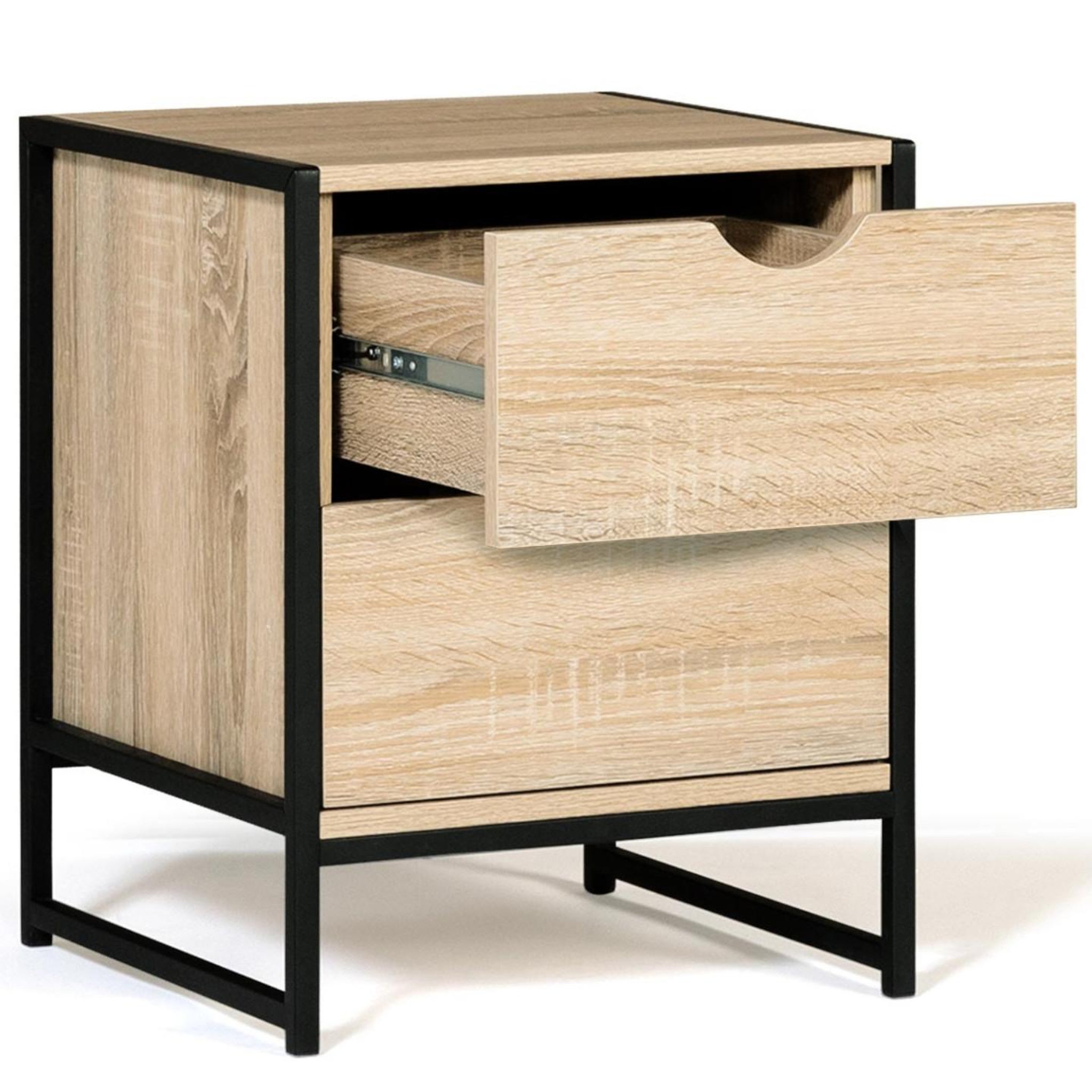 Voir la diapositive 5 : ID MARKET Lot de 2 tables de chevet detroit 2 tiroirs bois et métal noir design industriel