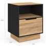 Voir la diapositive 4 : ID MARKET Lot de 2 tables de chevet OXANA 1 tiroir avec niche façon hêtre et noir