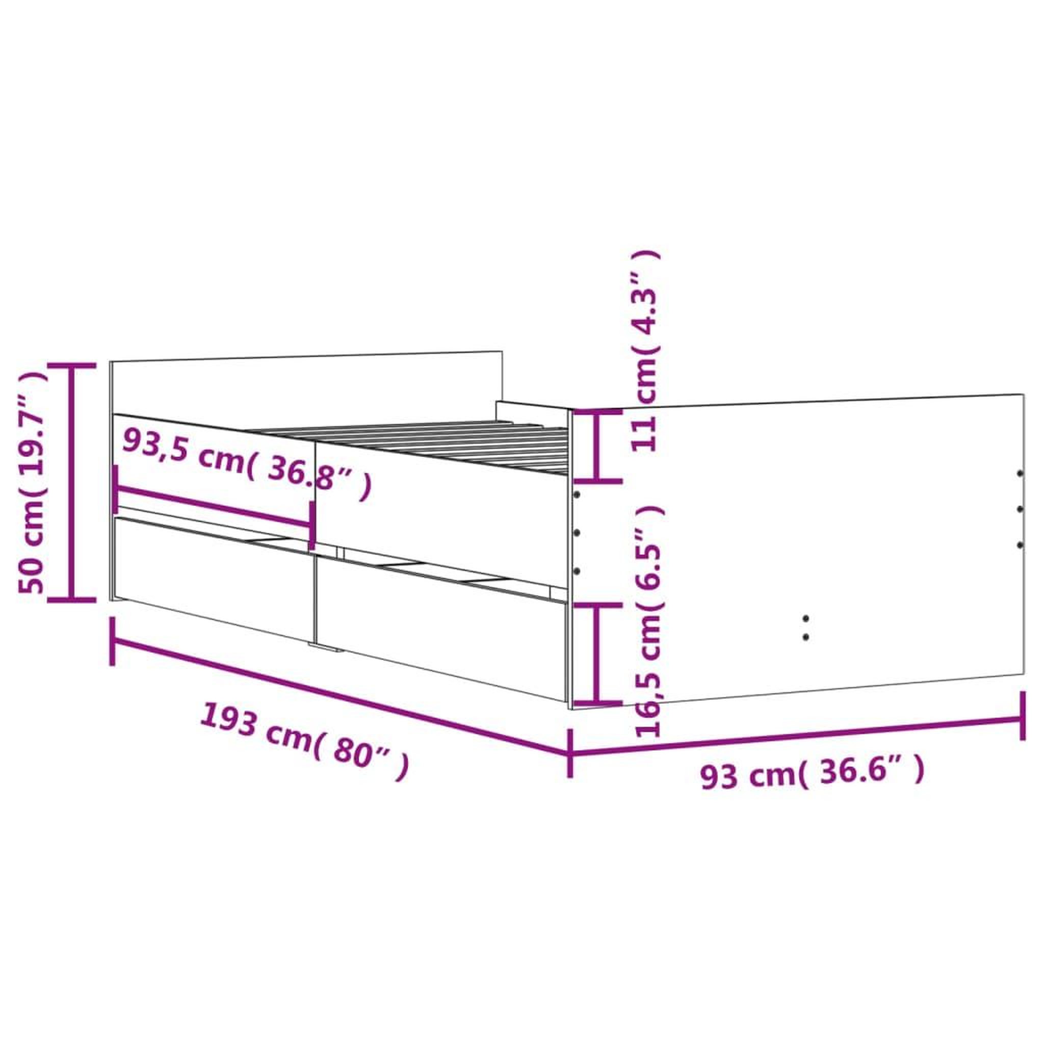 Voir la diapositive 6 : VIDAXL Cadre de lit avec tiroirs sans matelas chene marron 90x190 cm