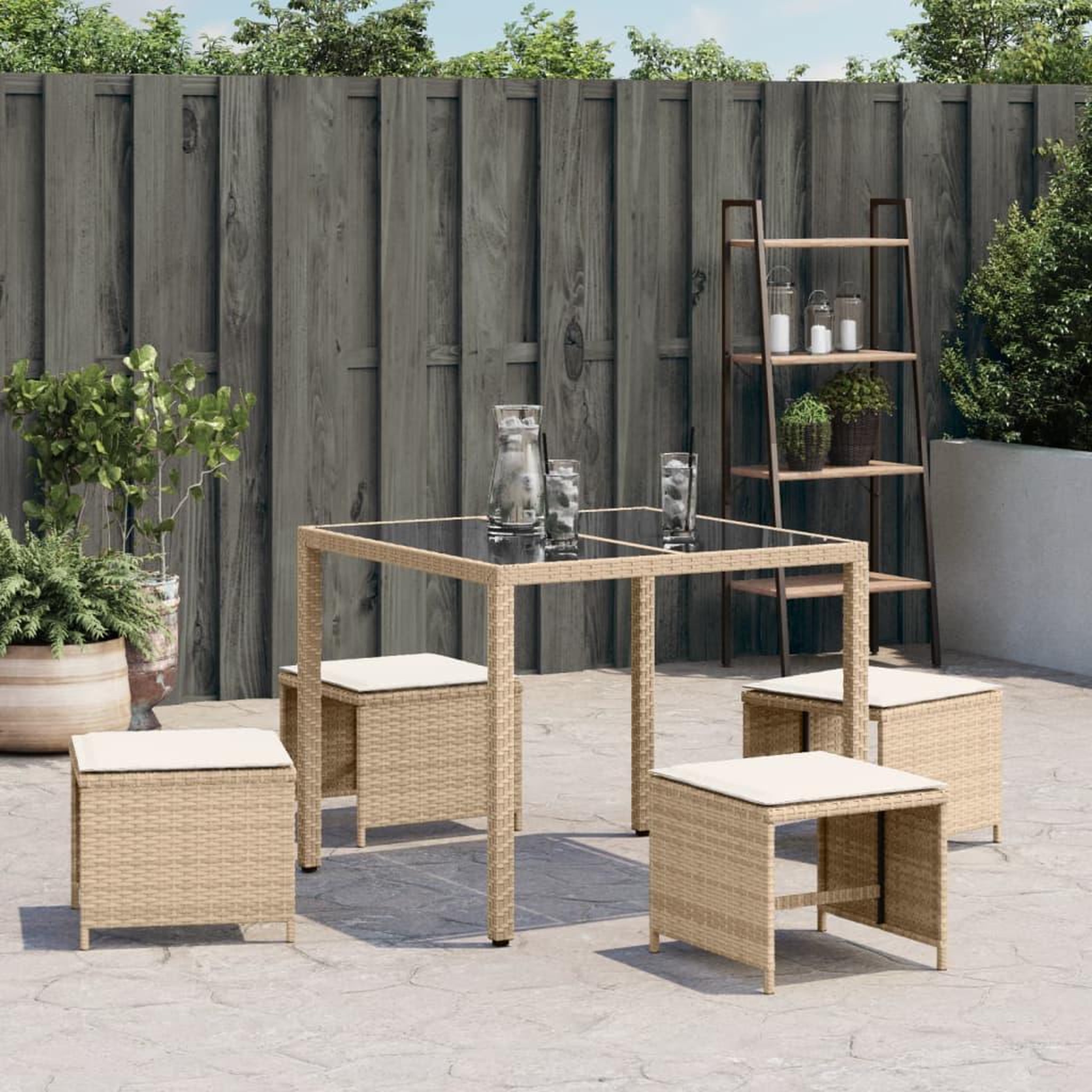 Voir la diapositive 3 : VIDAXL Tabourets de jardin et coussins lot de 4 beige 41x41x36cm rotin