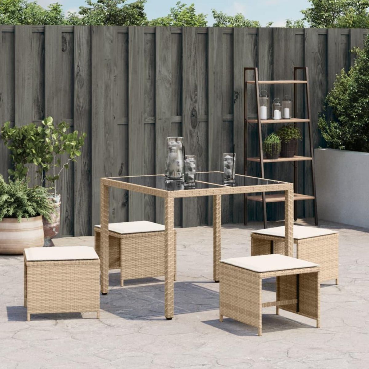 VIDAXL Tabourets de jardin et coussins lot de 4 beige 41x41x36cm rotin