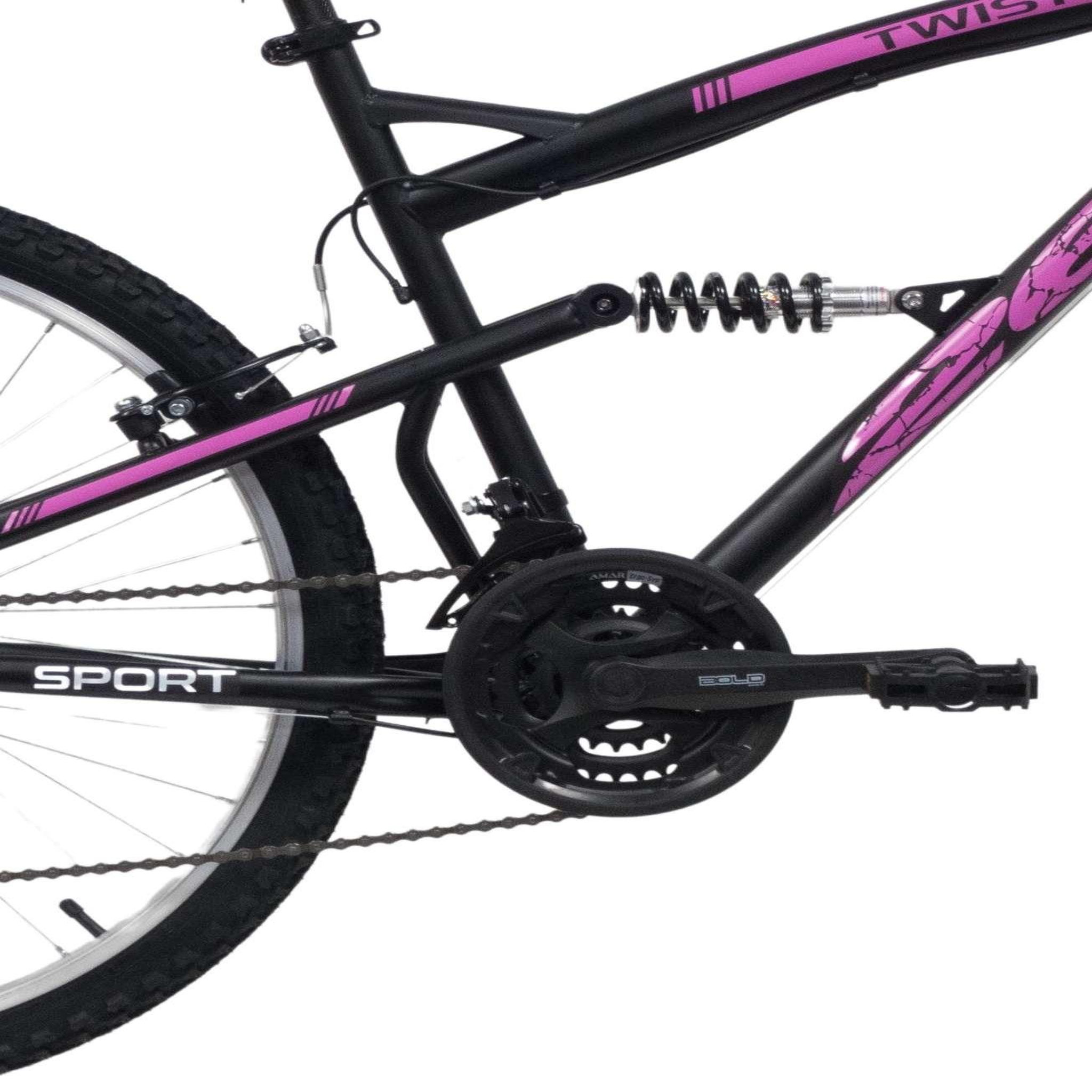 Voir la diapositive 2 : Vélo VTT 26'' - Modèle Tout Suspendu Femme Twister - 18 Vitesses - Poignées Tournantes - Freins V-Brake & Jantes en aluminium