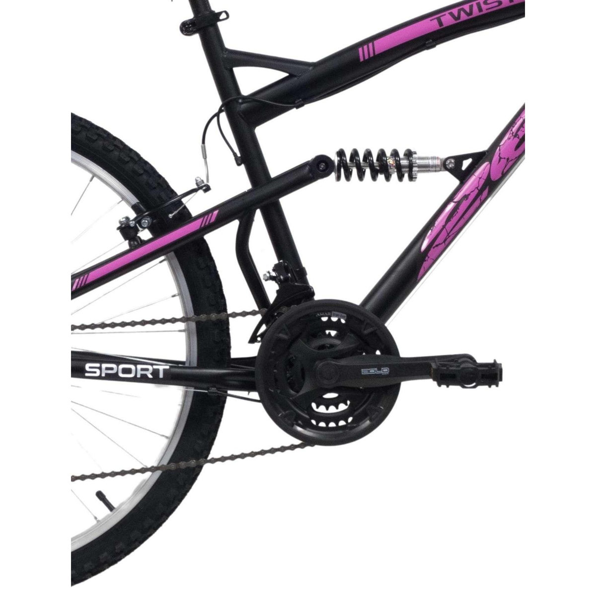 Vélo VTT 26'' - Modèle Tout Suspendu Femme Twister - 18 Vitesses - Poignées Tournantes - Freins V-Brake & Jantes en aluminium