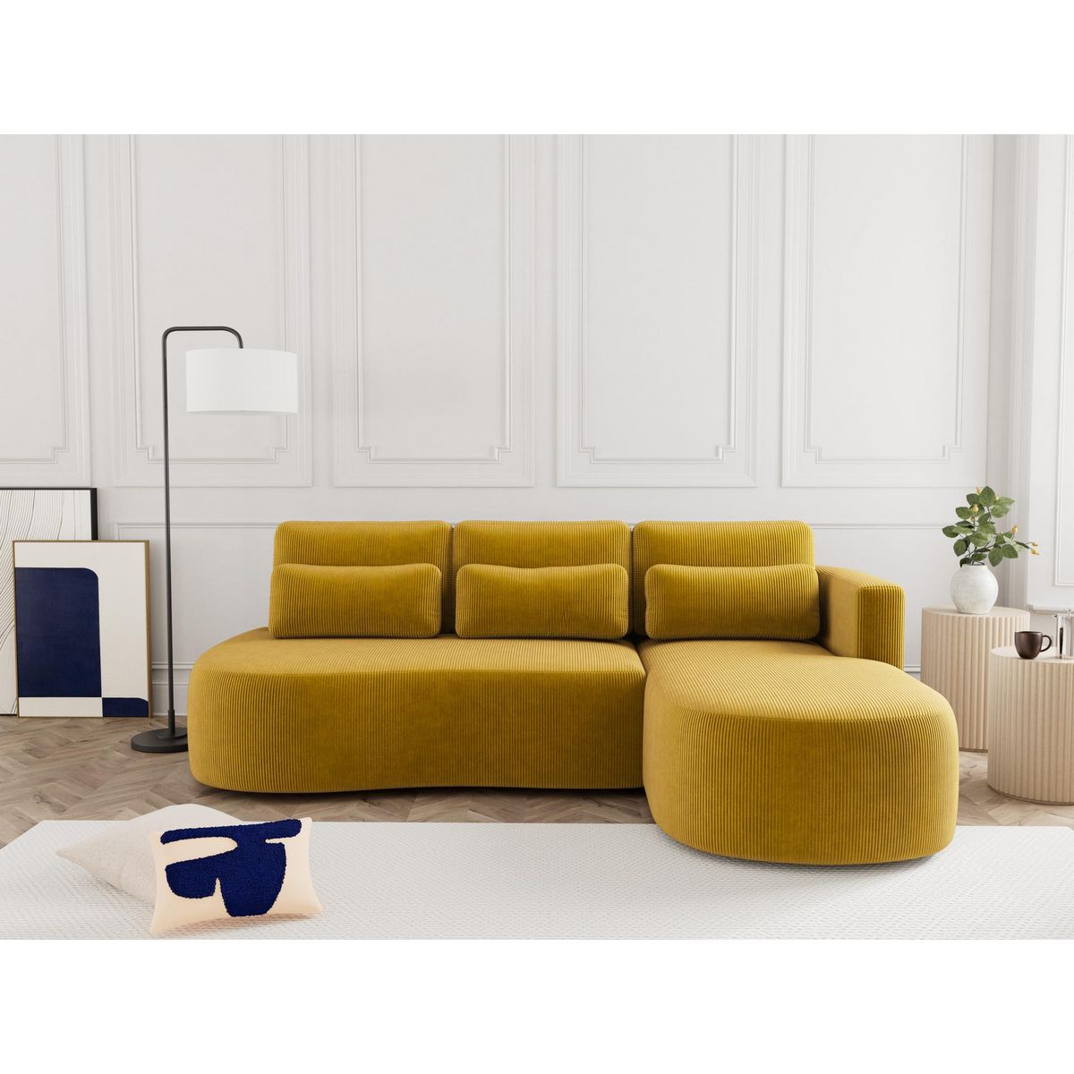 LISA DESIGN Mahina - canapé d'angle droit 4 places convertible avec coffre en velours côtelé