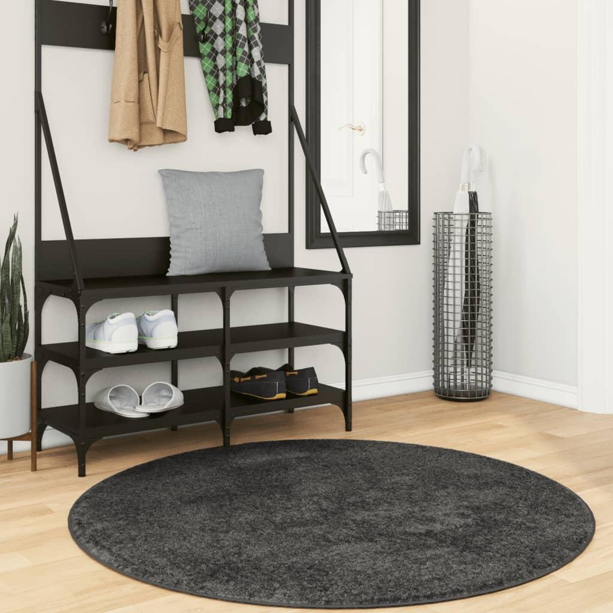 VIDAXL Tapis shaggy PAMPLONA poils longs moderne anthracite Ø 120 cm
