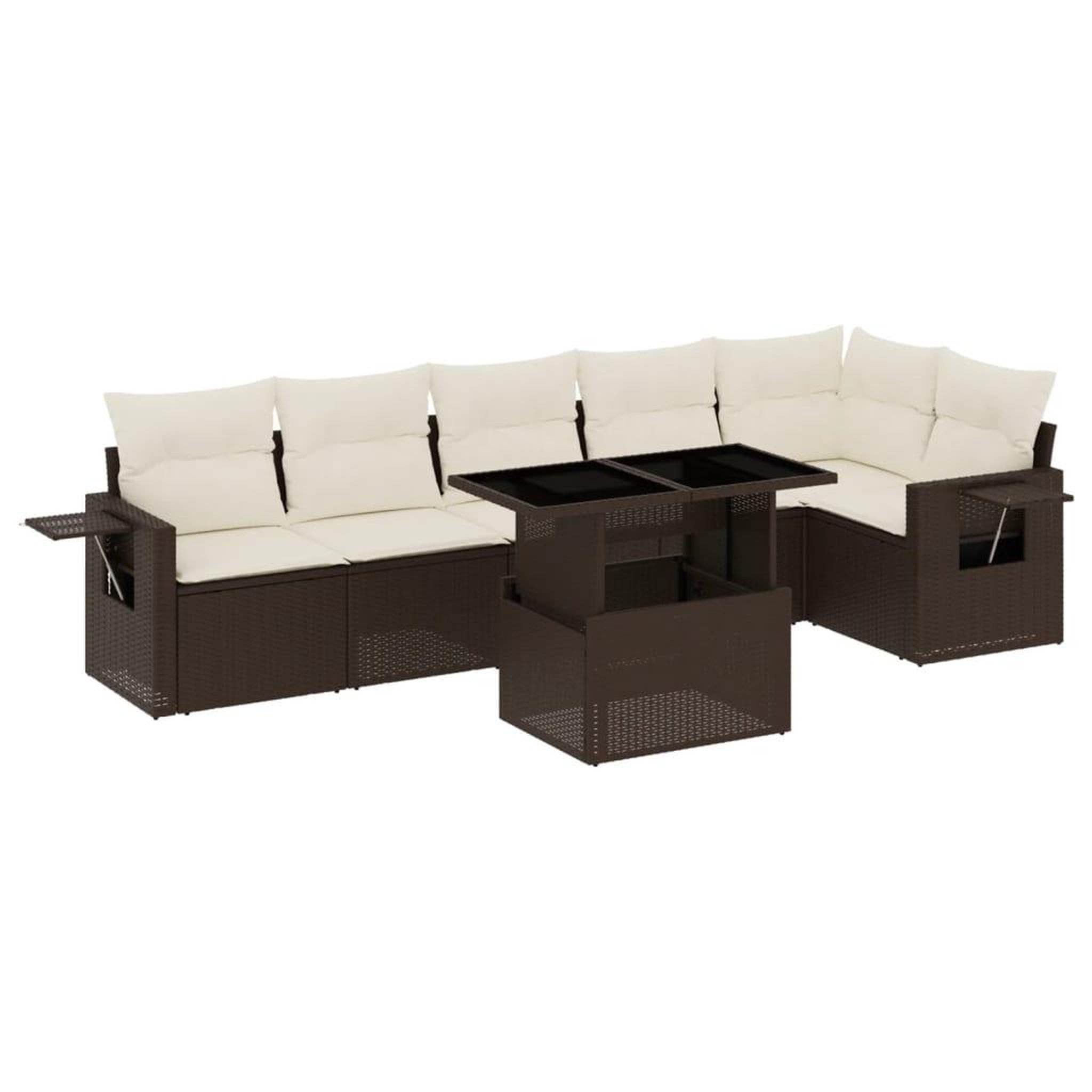 Voir la diapositive 2 : VIDAXL Salon de jardin avec coussins 7 pcs marron resine tressee