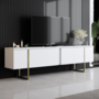 Voir la diapositive 2 : CONCEPT USINE Meuble TV blanc et doré 2 portes 180cm LUXOR