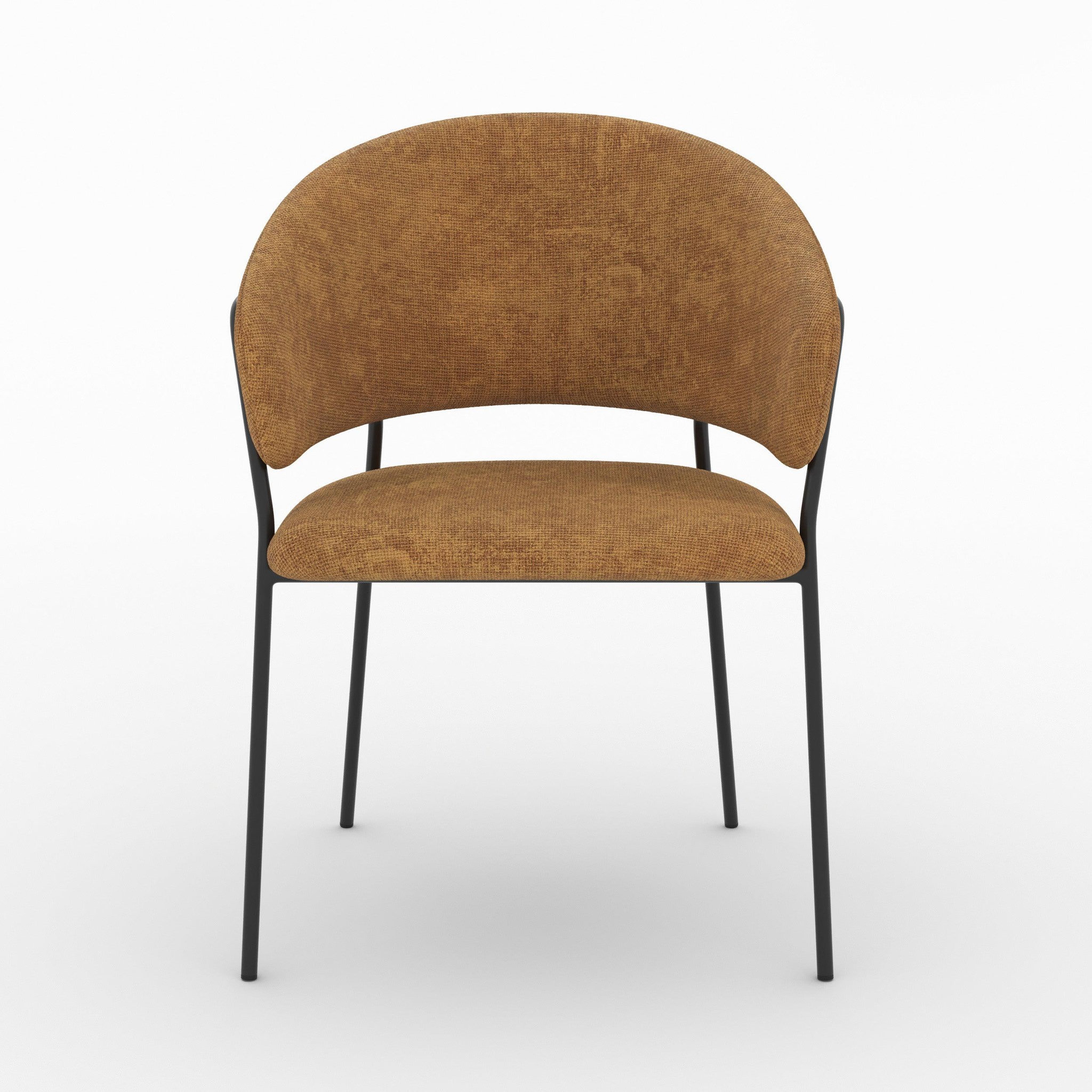 Voir la diapositive 5 : MAISON PAVANE Lot de 2 chaises en tissu caramel et pieds en métal noir-amaya