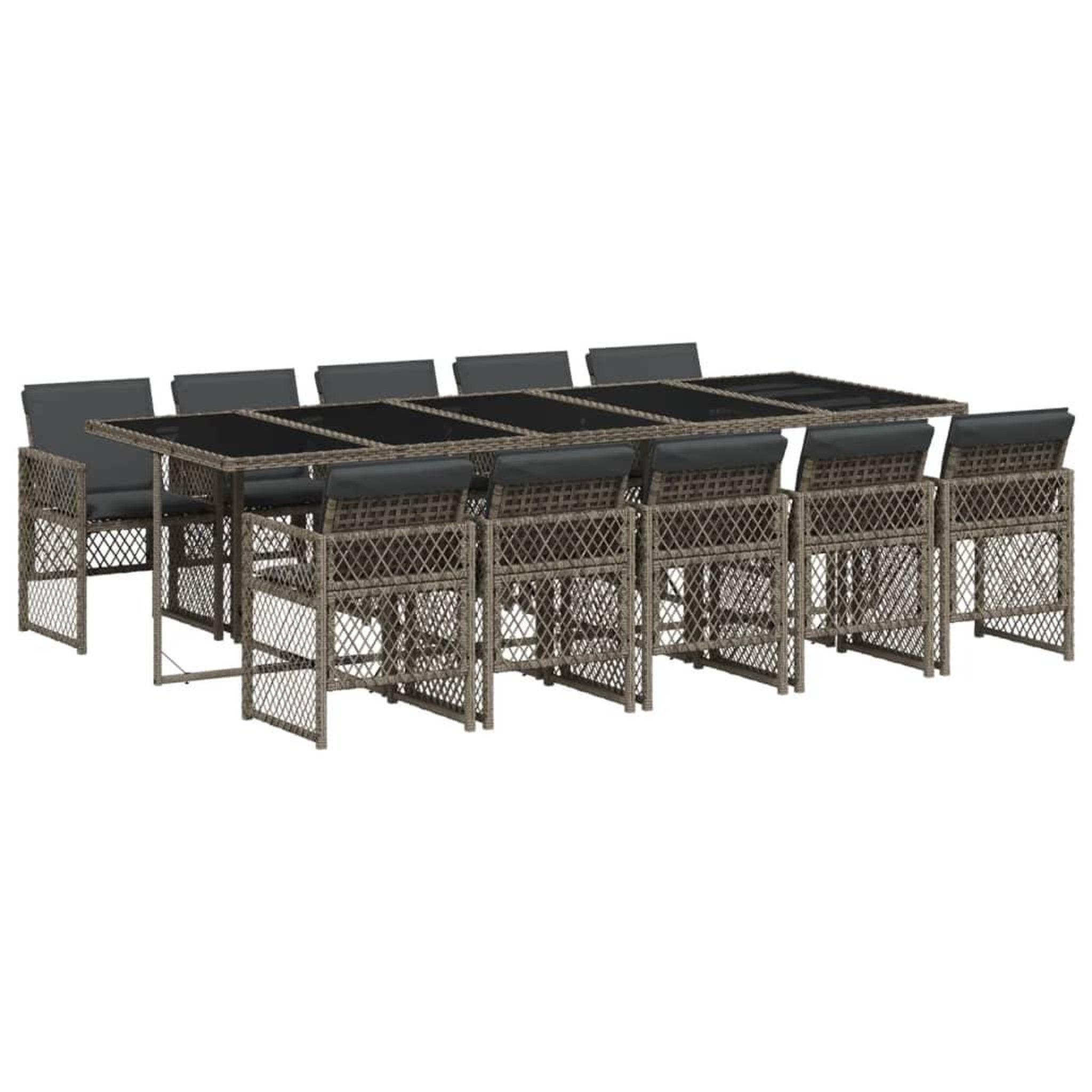 Voir la diapositive 2 : VIDAXL Ensemble a manger de jardin 11pcs avec coussins gris poly rotin