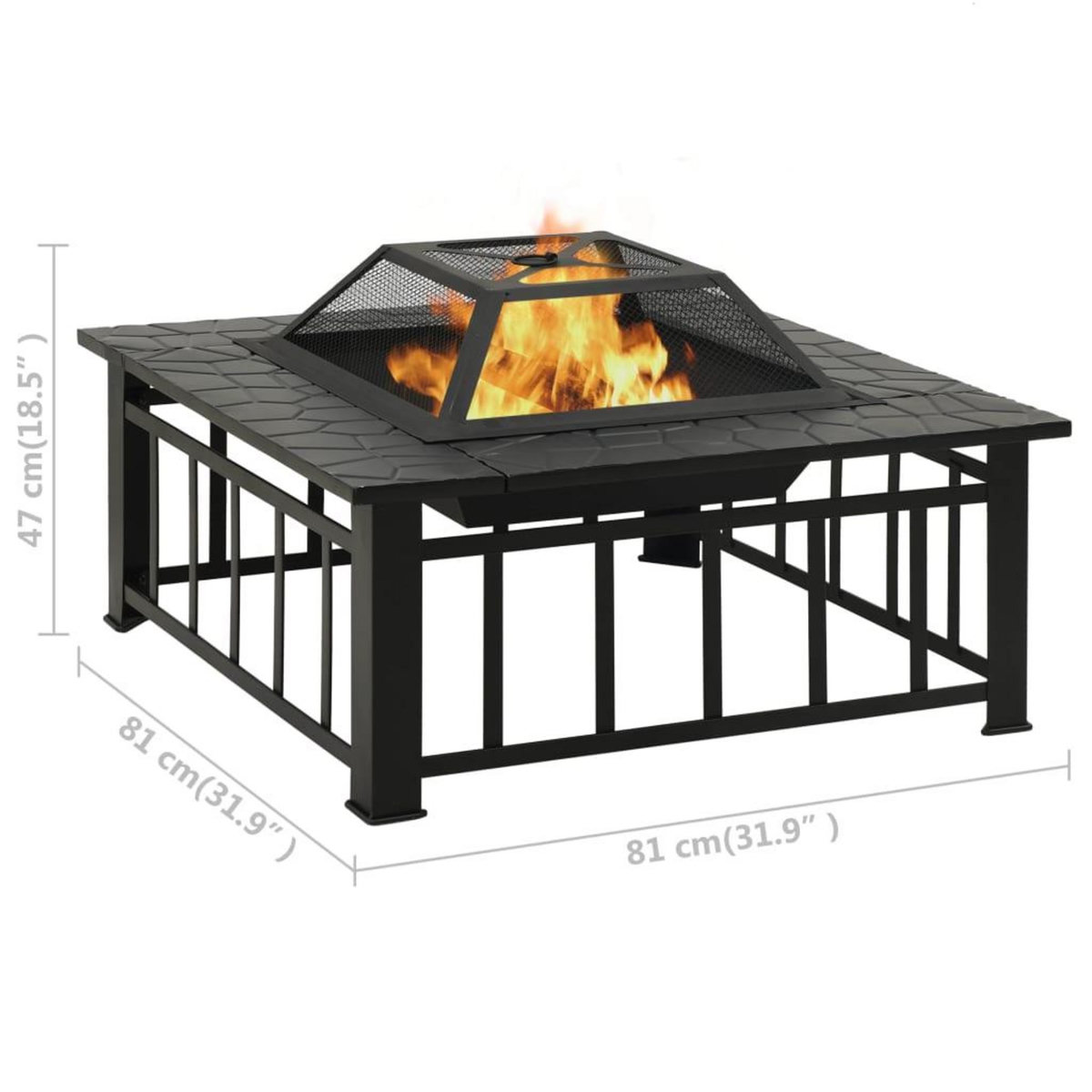 VIDAXL Foyer de jardin avec tisonnier 81x81x47 cm XXL Acier