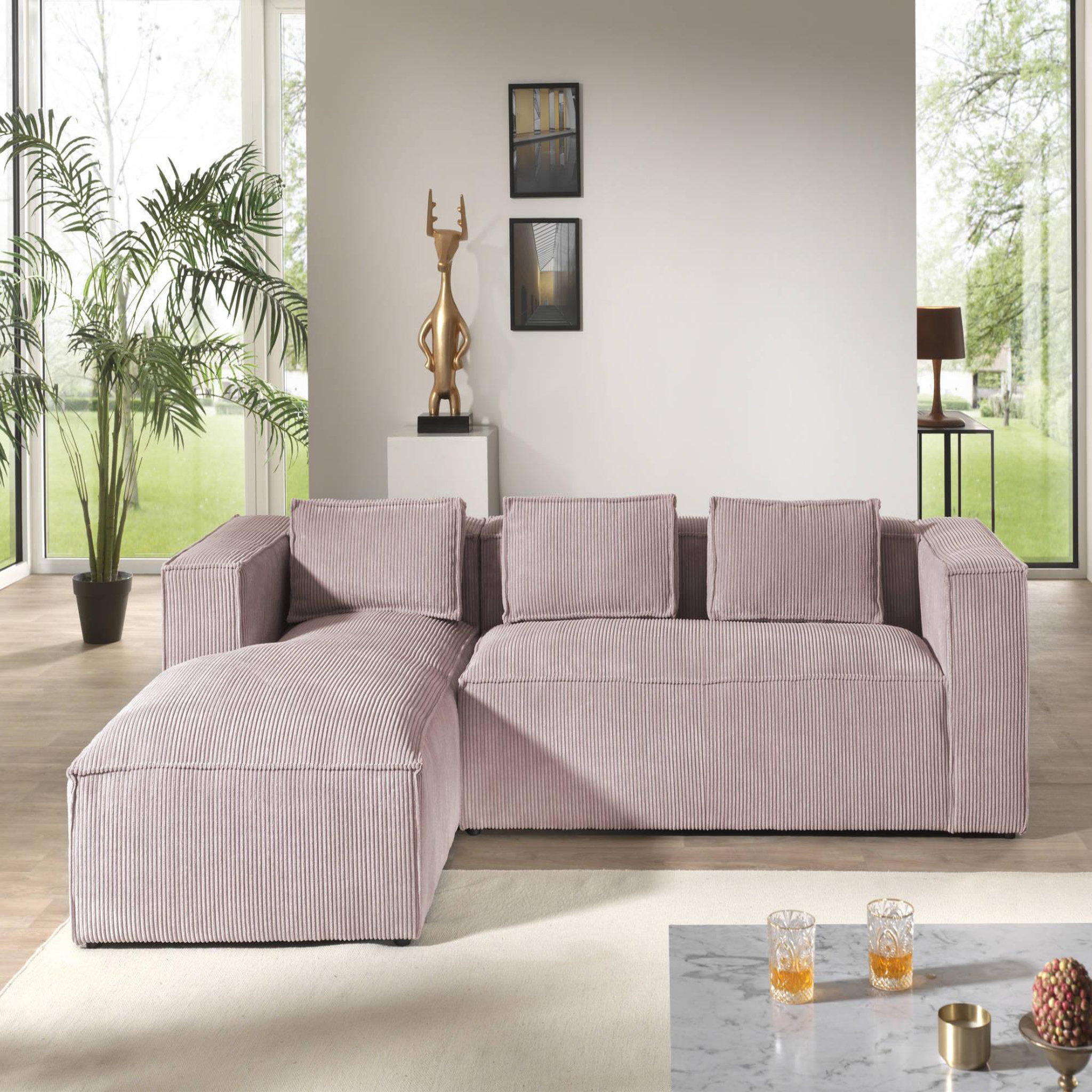 Voir la diapositive 5 : LISA DESIGN Stella - canapé d'angle - en velours côtelé - 4 places -style contemporain - gauche