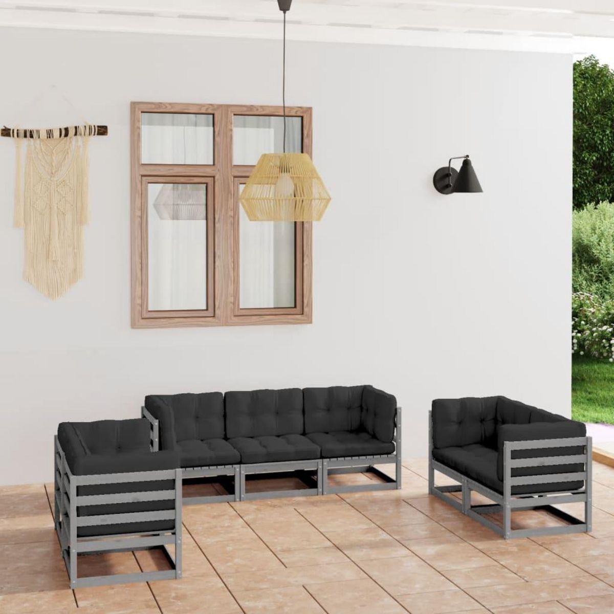 VIDAXL Salon de jardin 7 pcs avec coussins Bois de pin massif