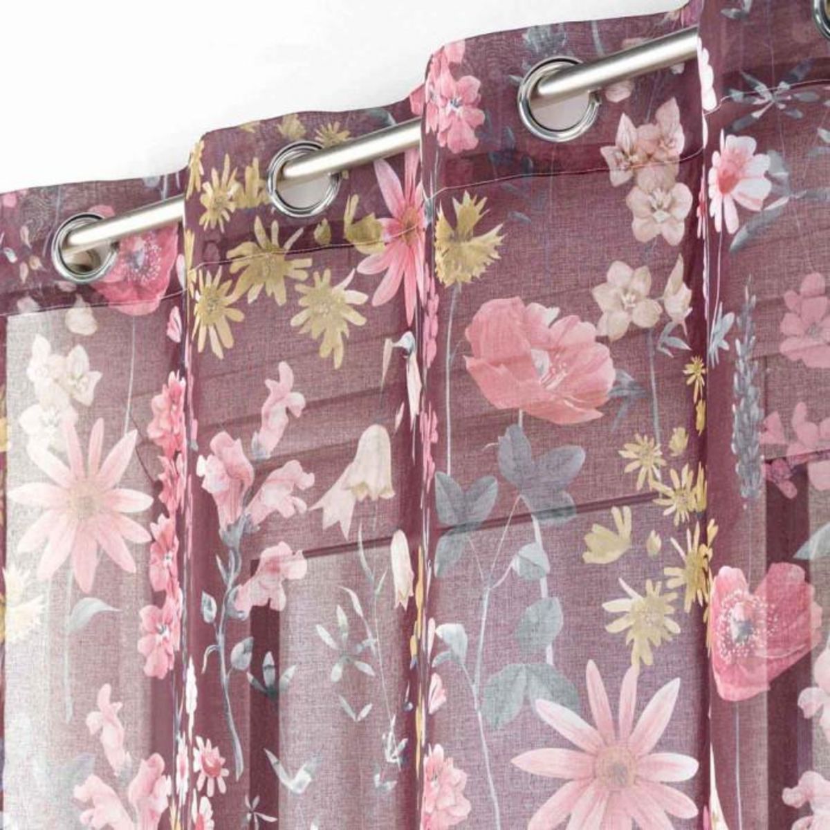Paris Prix Rideau Voilage à Œillets  Florabella  140x240cm Prune