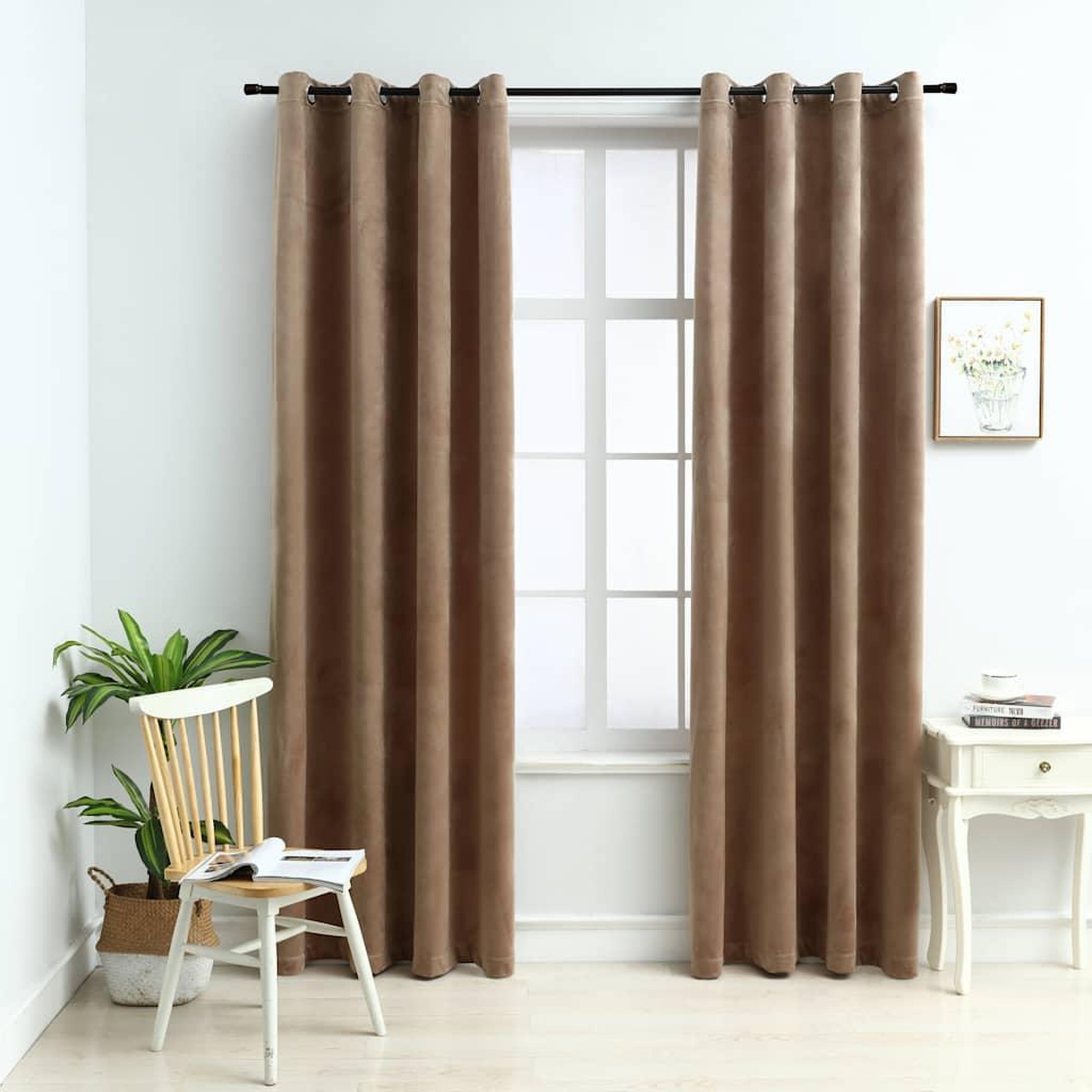VIDAXL Rideaux occultants avec anneaux 2 pcs Velours Beige 140x225 cm