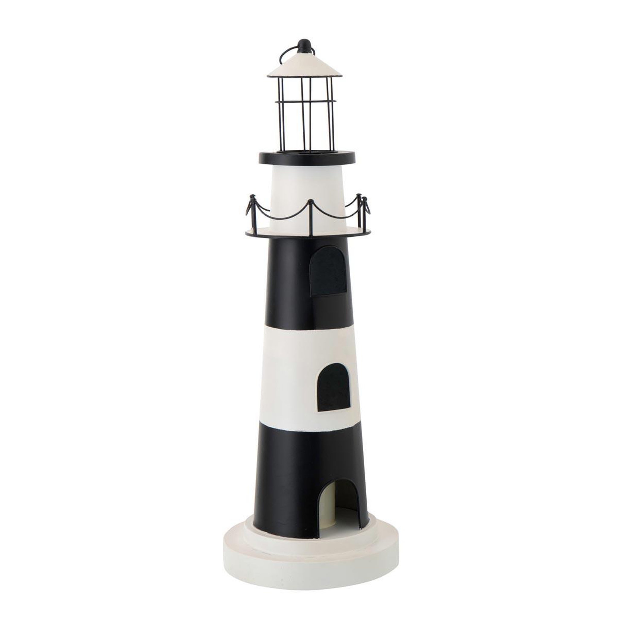 J-LINE Phare déco lumineux  mer  84cm noir & blanc
