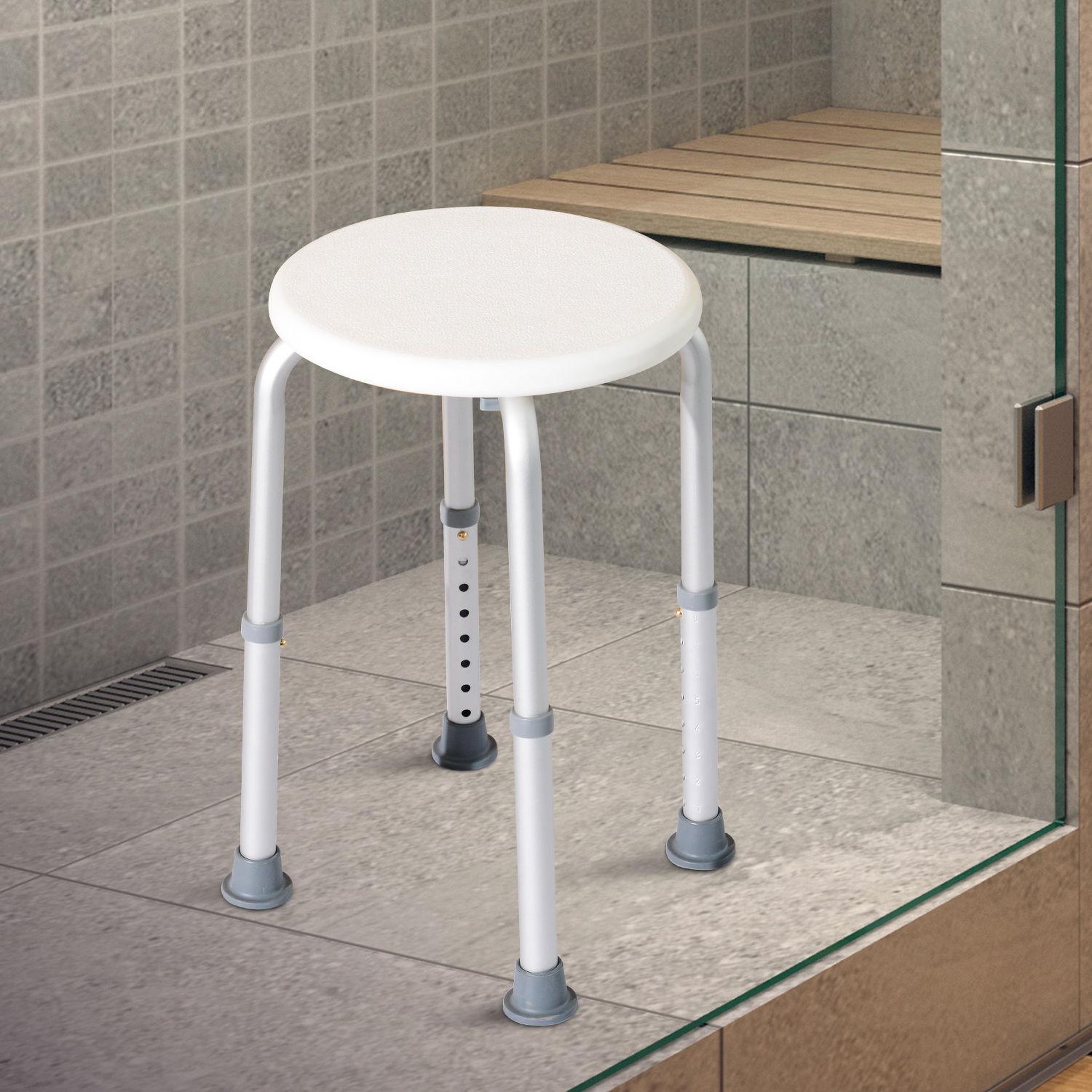 Voir la diapositive 4 : HOMCOM Tabouret de douche réglable en hauteur siège de douche ergonomique pieds antidérapants charge max. 136 kg alu hdpe blanc