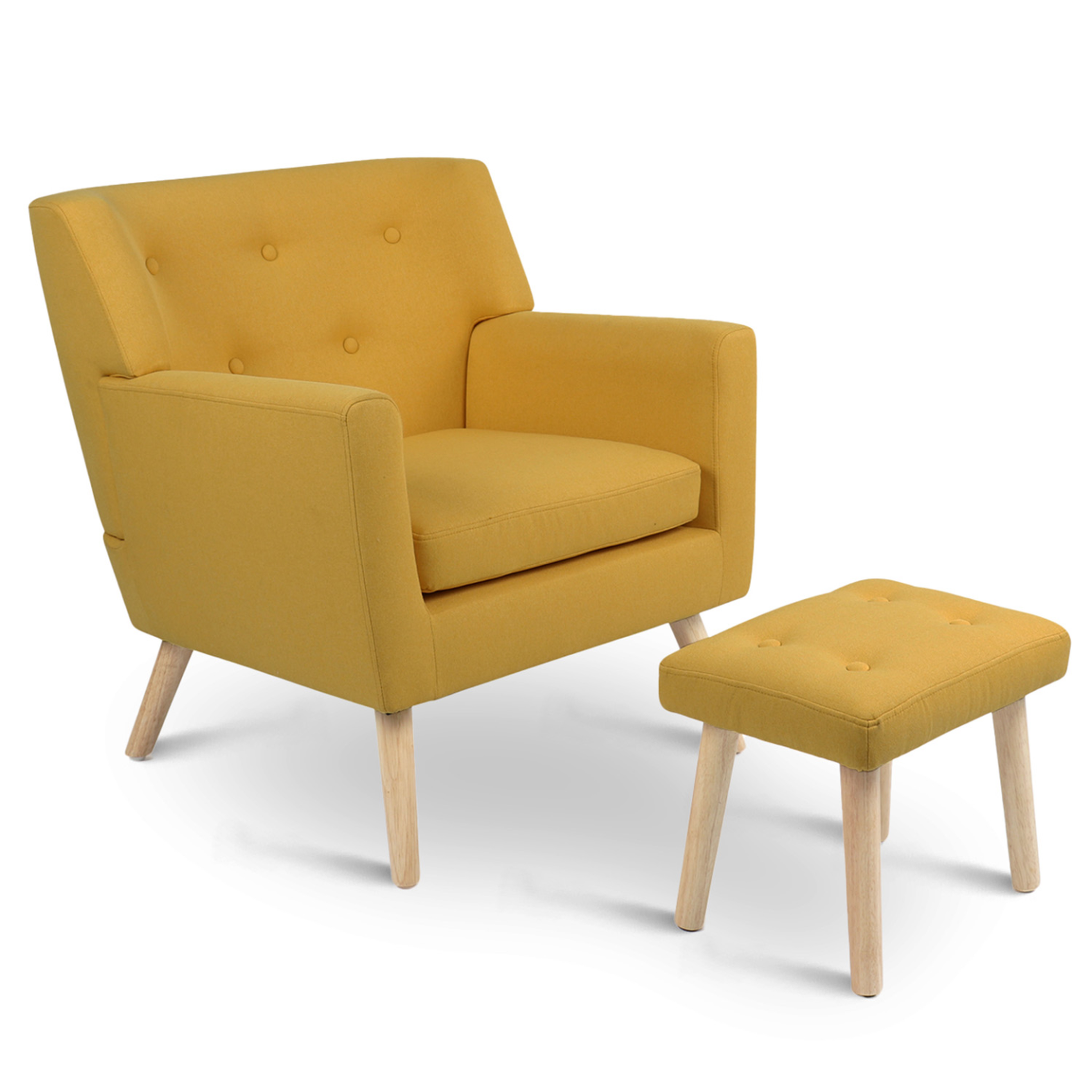ID MARKET Fauteuil scandinave liv avec repose pieds en tissu jaune