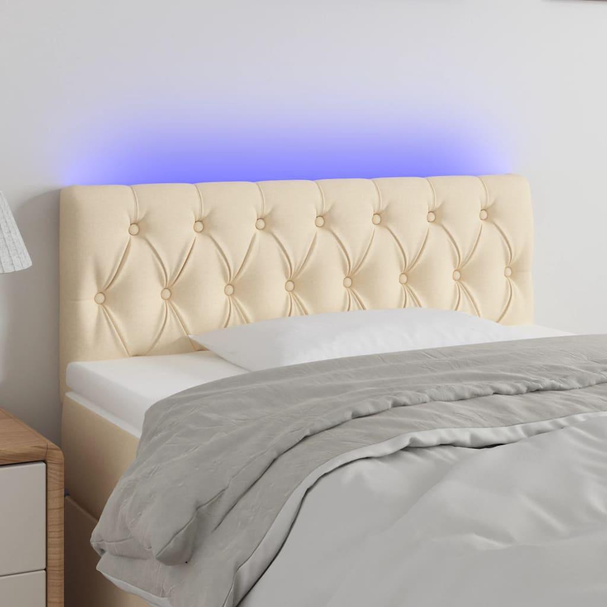 Voir la diapositive 1 : VIDAXL Tete de lit a LED Creme 100x7x78/88 cm Tissu