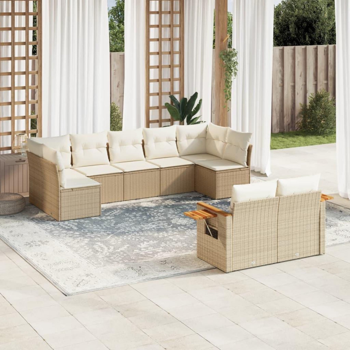 VIDAXL Salon de jardin avec coussins 9 pcs beige resine tressee