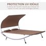 Voir la diapositive 4 : OUTSUNNY Bain de soleil 2 places lit de jardin design contemporain toit réglable 2 roulettes 2 oreillers acier époxy polyester marron